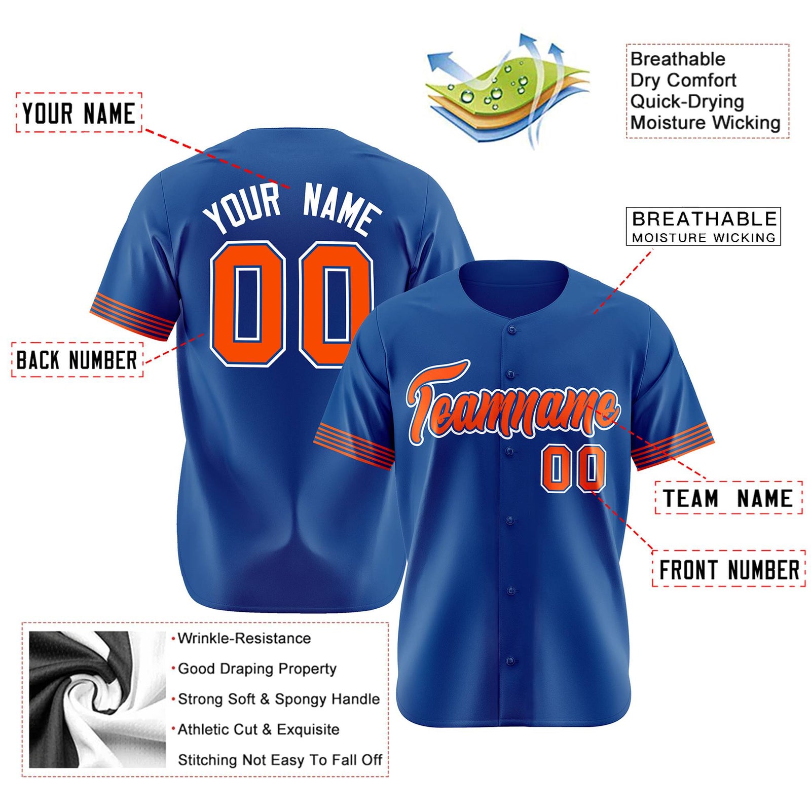Custom Royal Blue Orange-White Classic Style Authentic Baseball Jersey