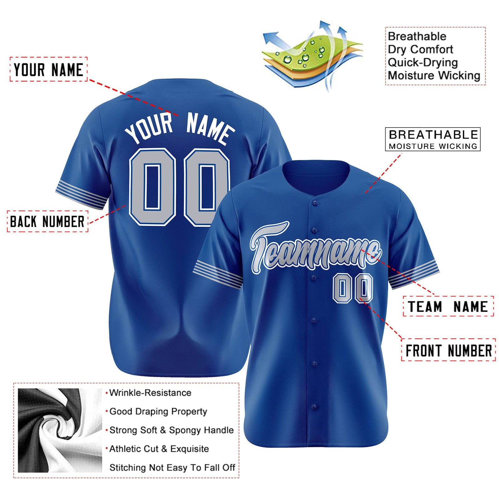 Custom Royal Blue Gray-White Classic Style Authentic Baseball Jersey