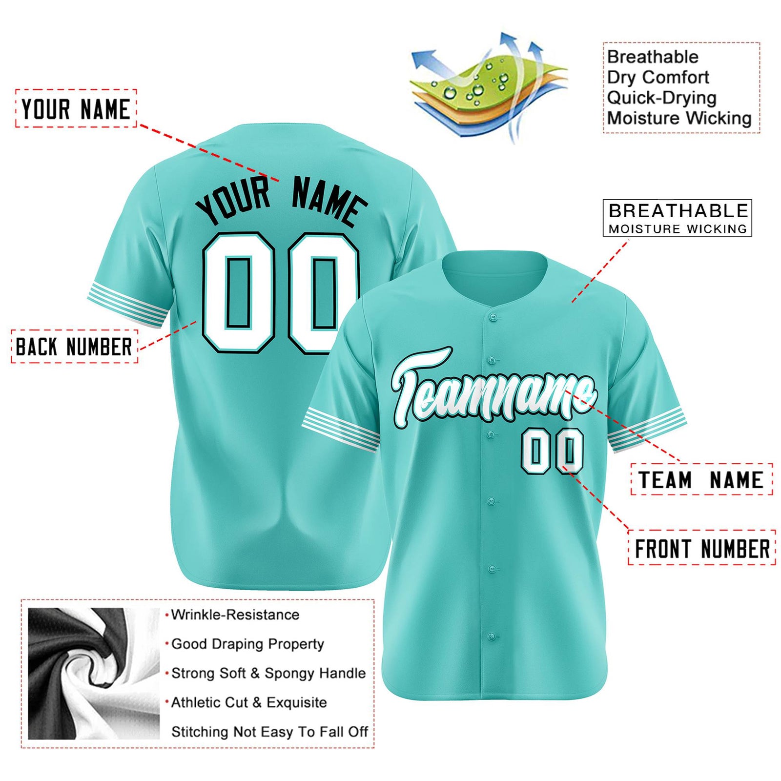 Custom Aqua White-Black Classic Style Authentic Baseball Jersey