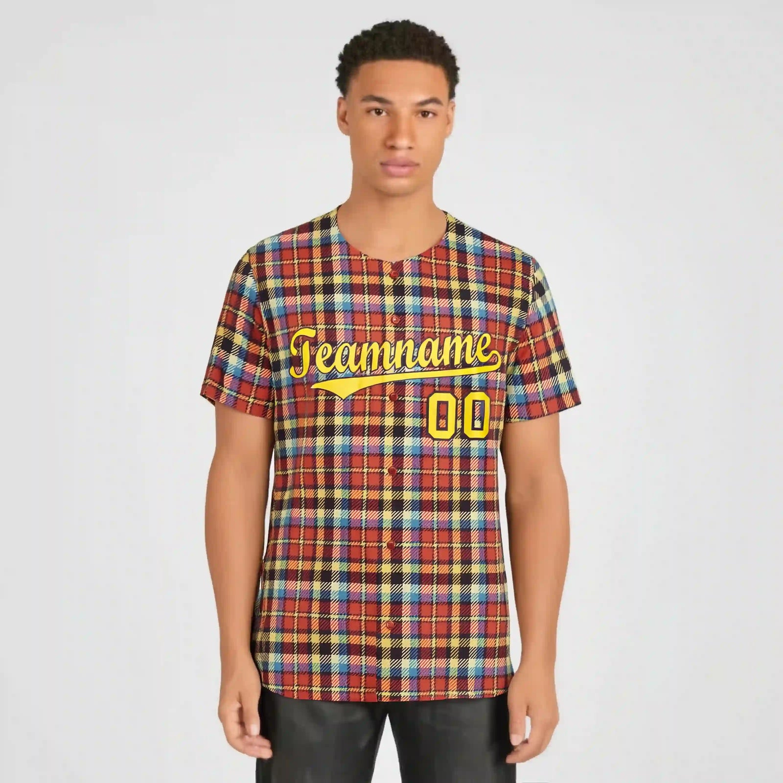 Custom Orange Yellow-Blue Personalized Plaid Design Authentic Baseball Jersey