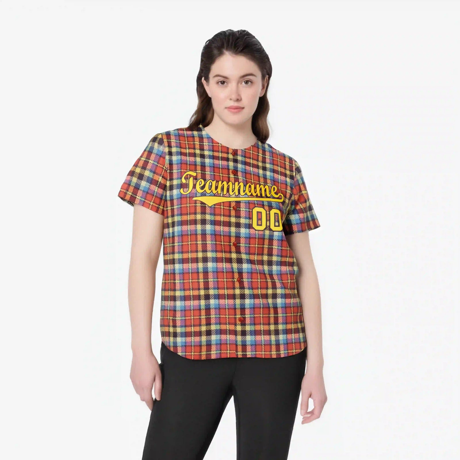 Custom Orange Yellow-Blue Personalized Plaid Design Authentic Baseball Jersey