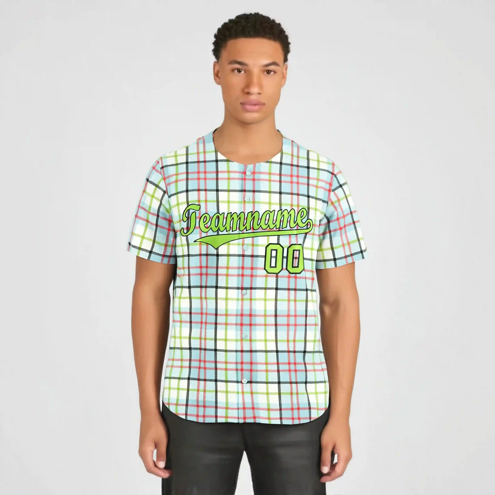 Custom White Neon Green-Red Personalized Plaid Design Authentic Baseball Jersey