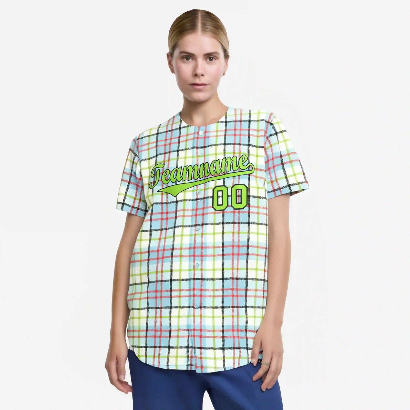 Custom White Neon Green-Red Personalized Plaid Design Authentic Baseball Jersey