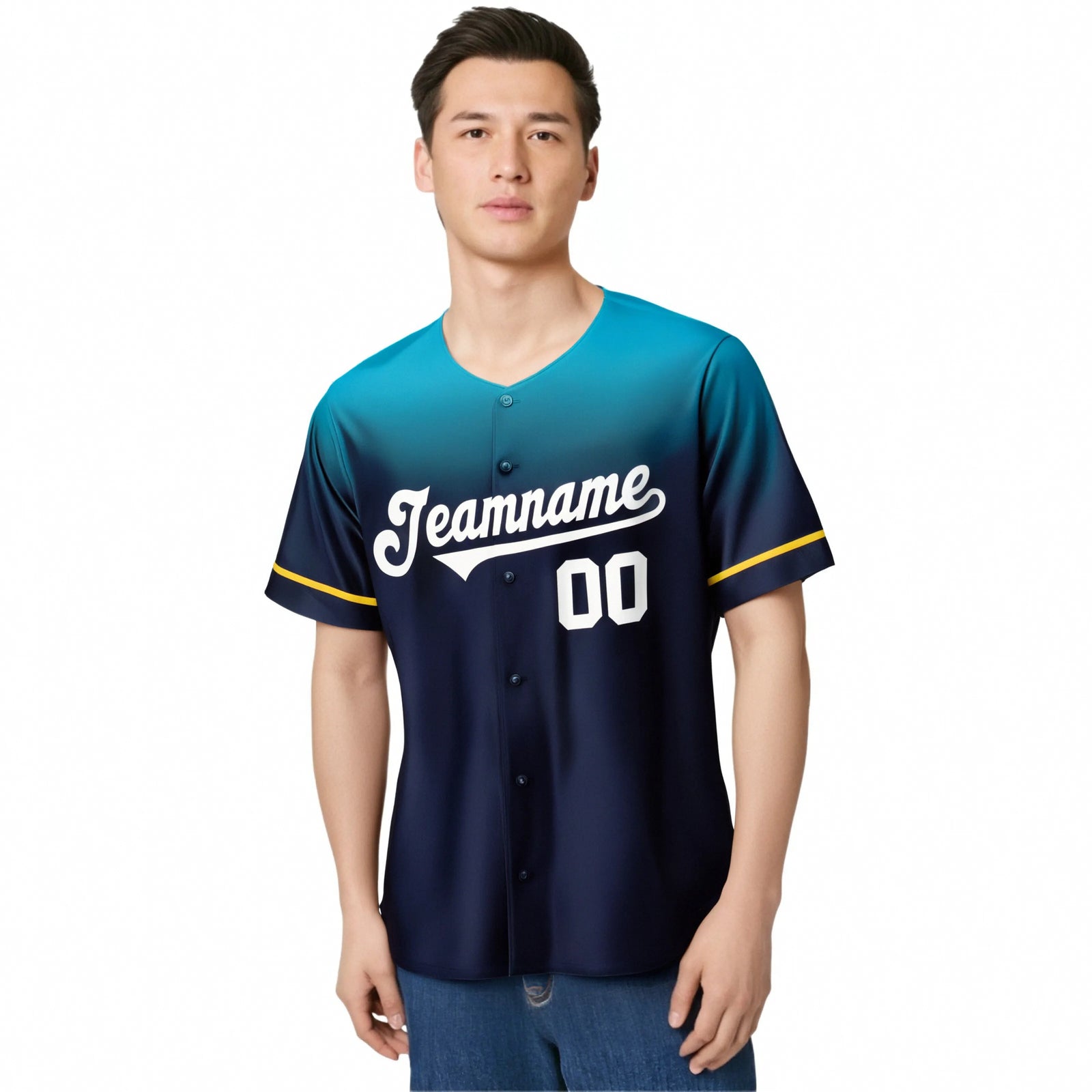 Custom Navy Aqua Gradient Fashion Design Authentic Baseball Jersey