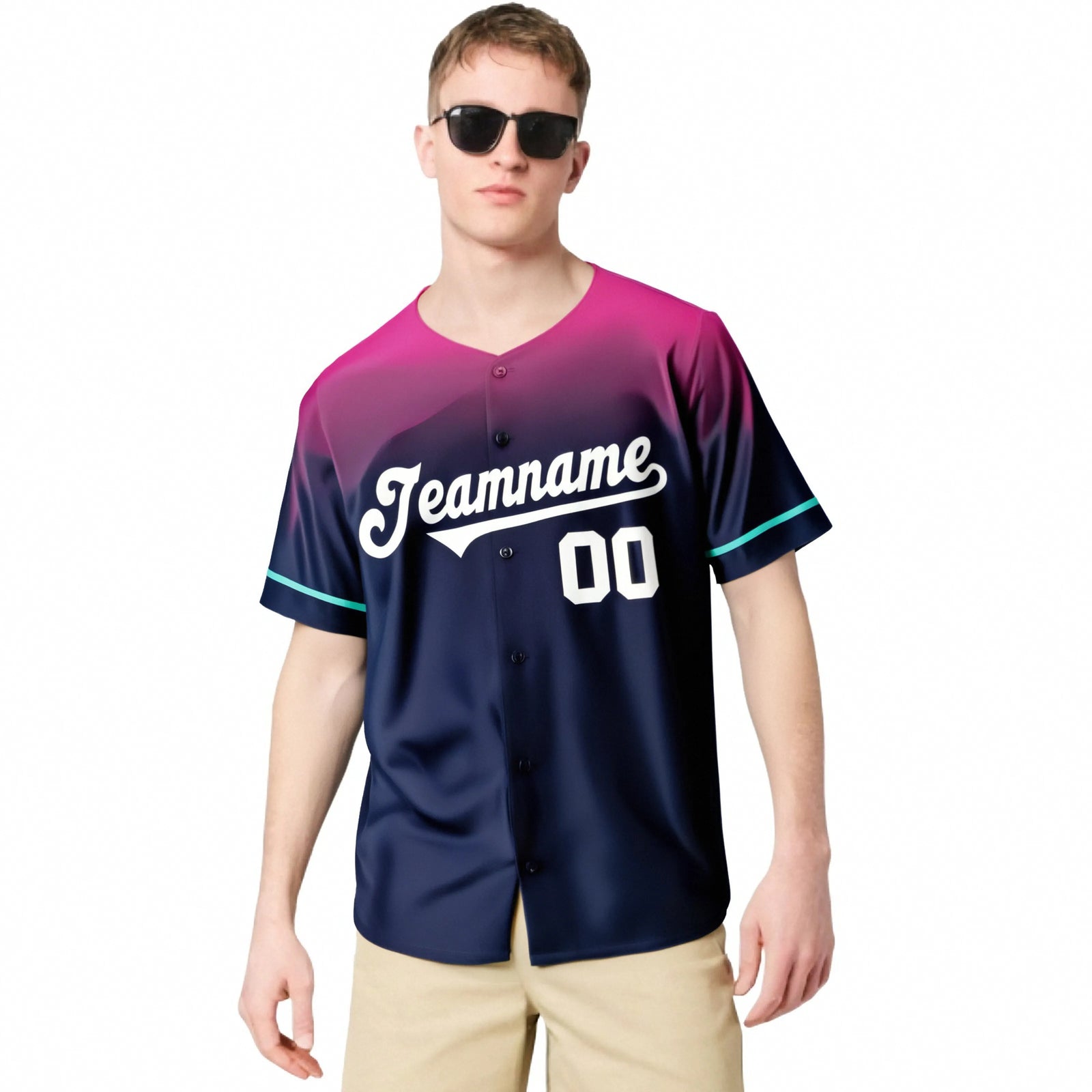 Custom Navy Pink Gradient Fashion Design Authentic Baseball Jersey
