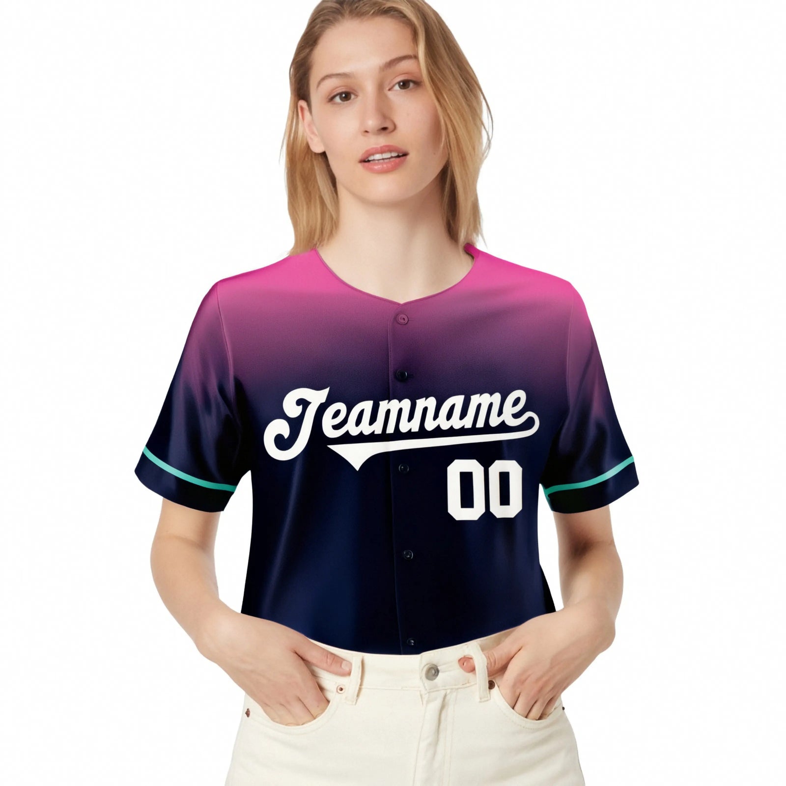 Custom Navy Pink Gradient Fashion Design Authentic Baseball Jersey