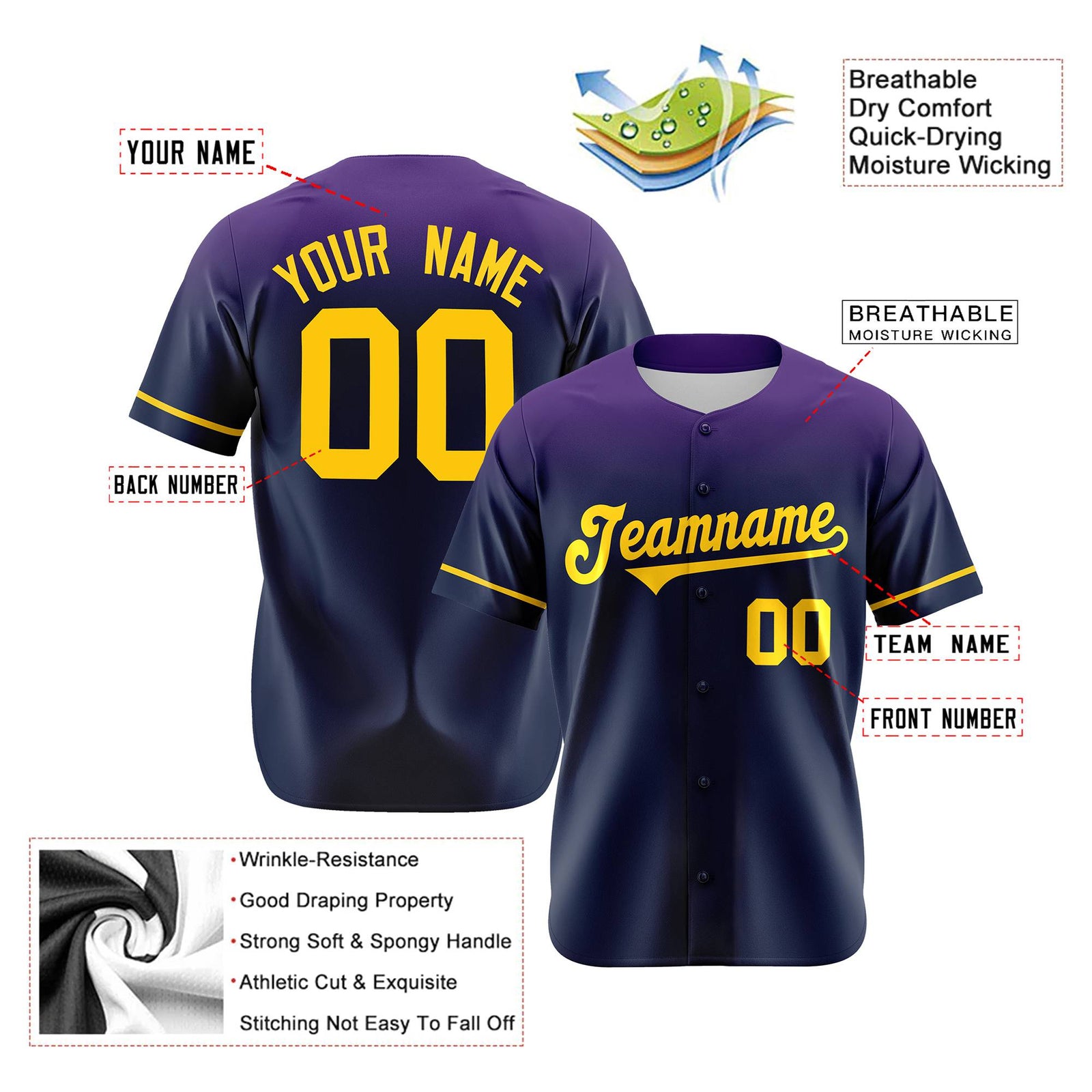 Custom Navy Purple Gradient Fashion Design Authentic Baseball Jersey