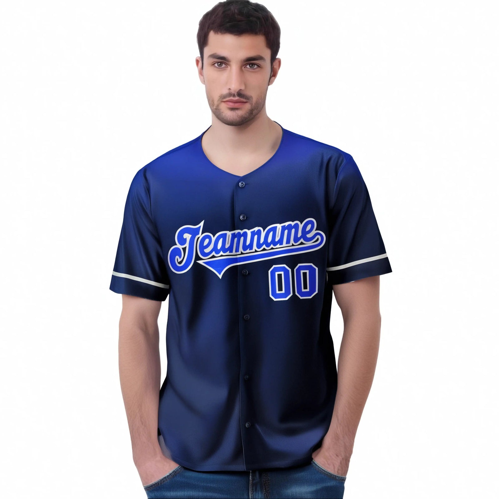 Custom Navy Royal Blue Gradient Fashion Design Authentic Baseball Jersey