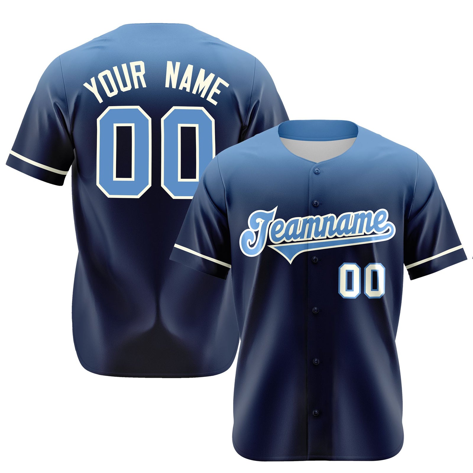 Custom Navy Powder Blue Gradient Fashion Design Authentic Baseball Jersey