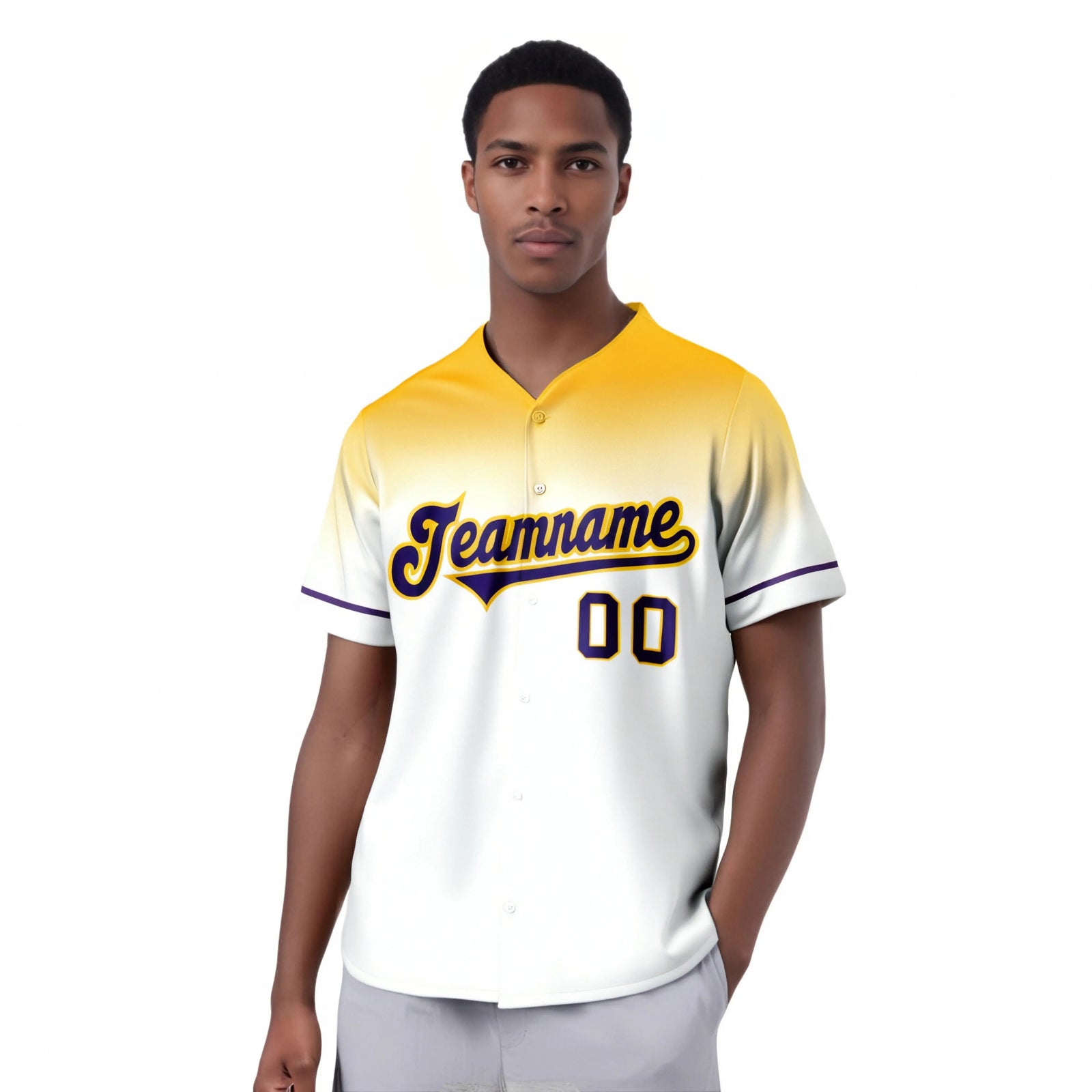 Custom White Yellow Gradient Fashion Design Authentic Baseball Jersey
