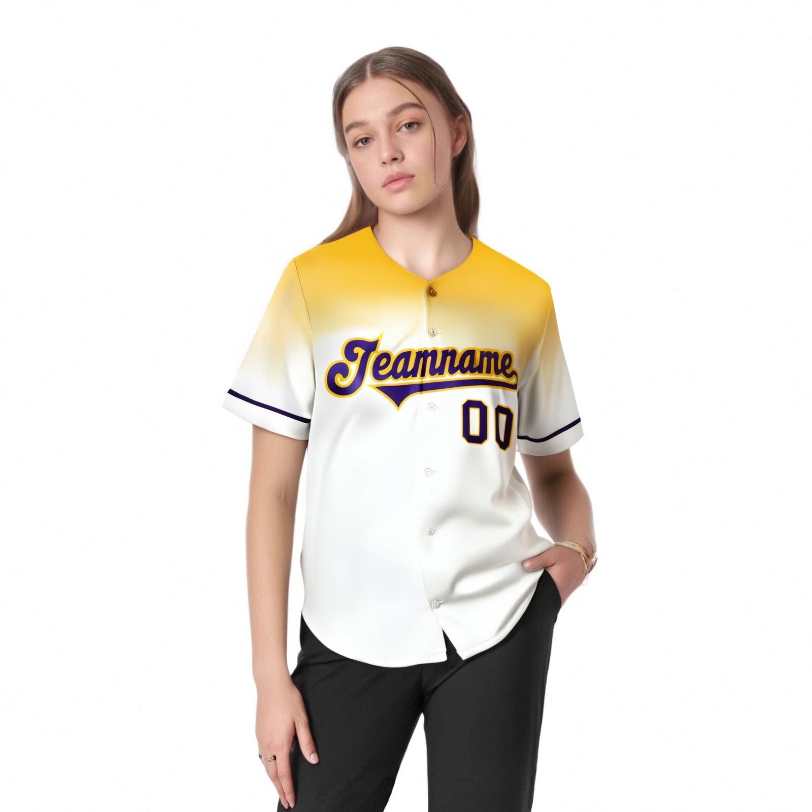 Custom White Yellow Gradient Fashion Design Authentic Baseball Jersey