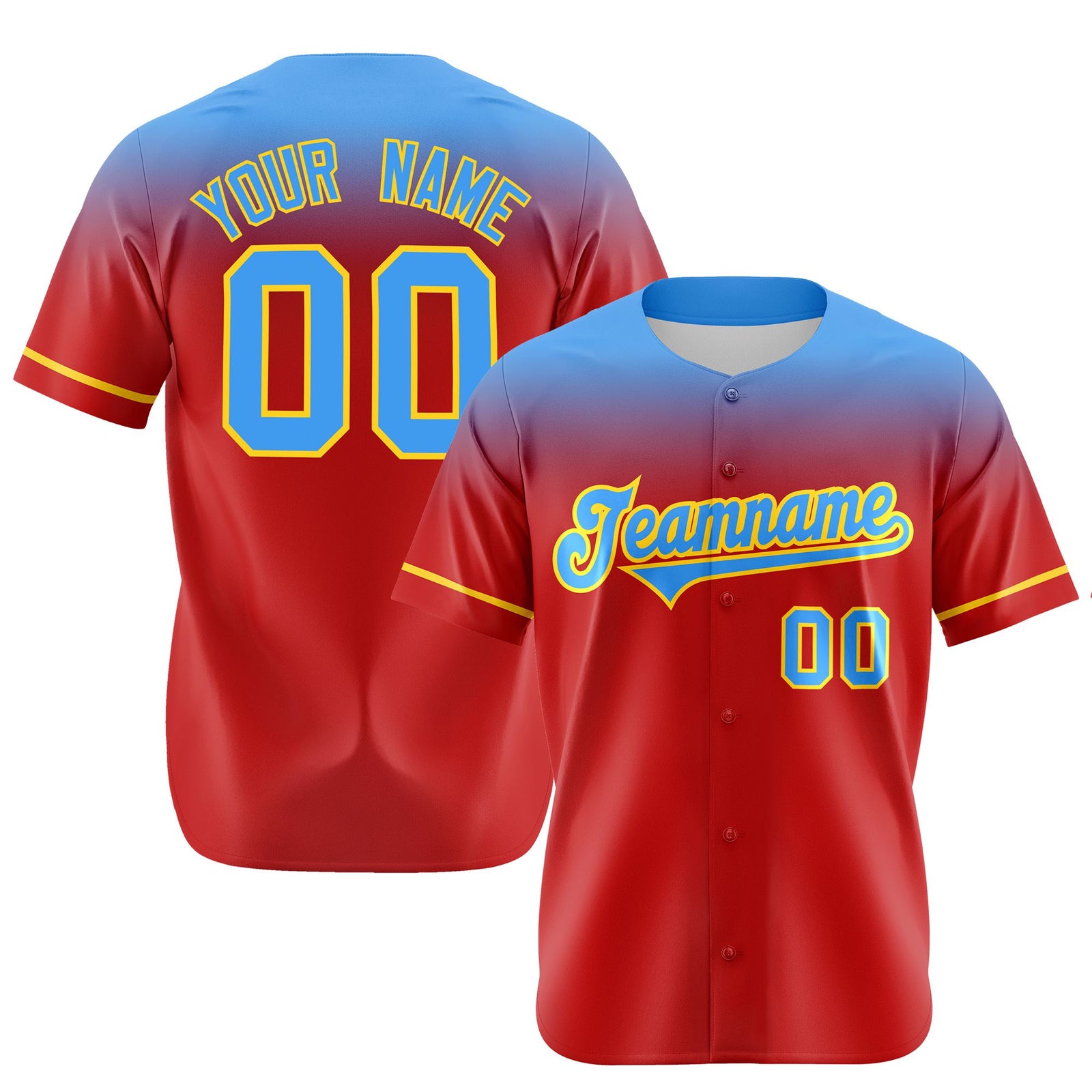 Custom Red Powder Blue Gradient Fashion Design Authentic Baseball Jersey