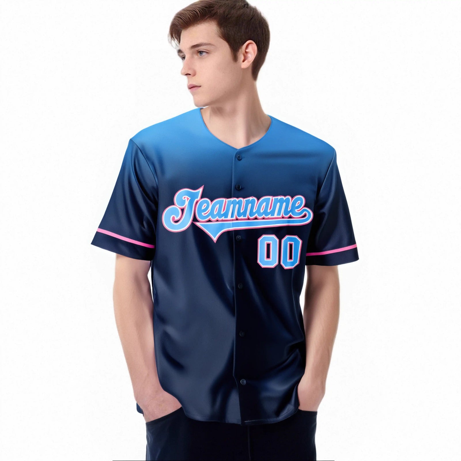 Custom Navy Powder Blue Gradient Fashion Design Authentic Baseball Jersey