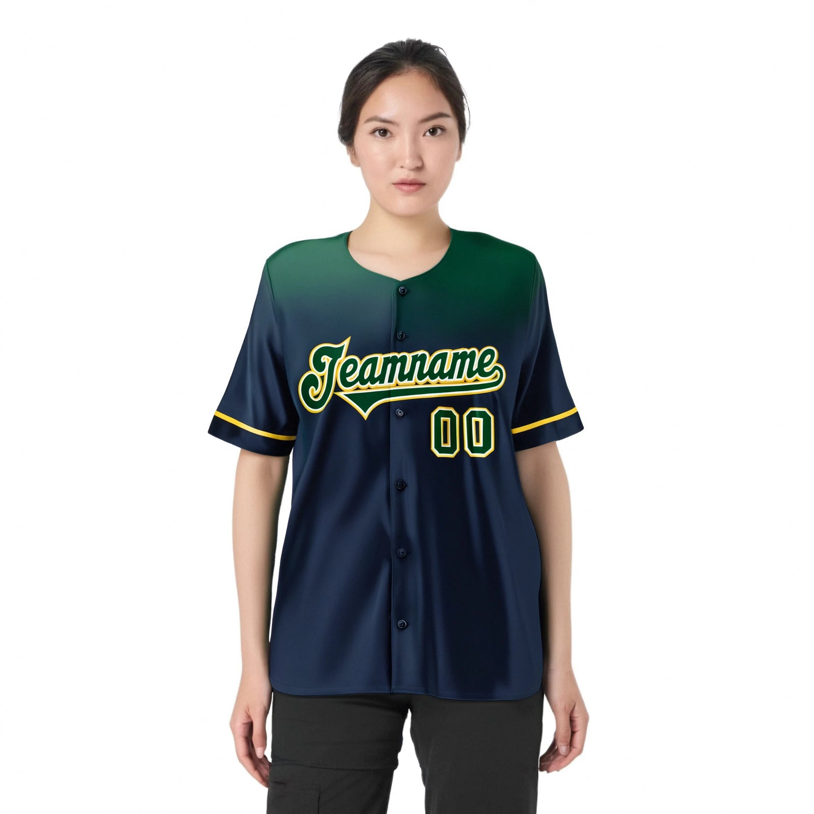 Custom Navy Green Gradient Fashion Design Authentic Baseball Jersey