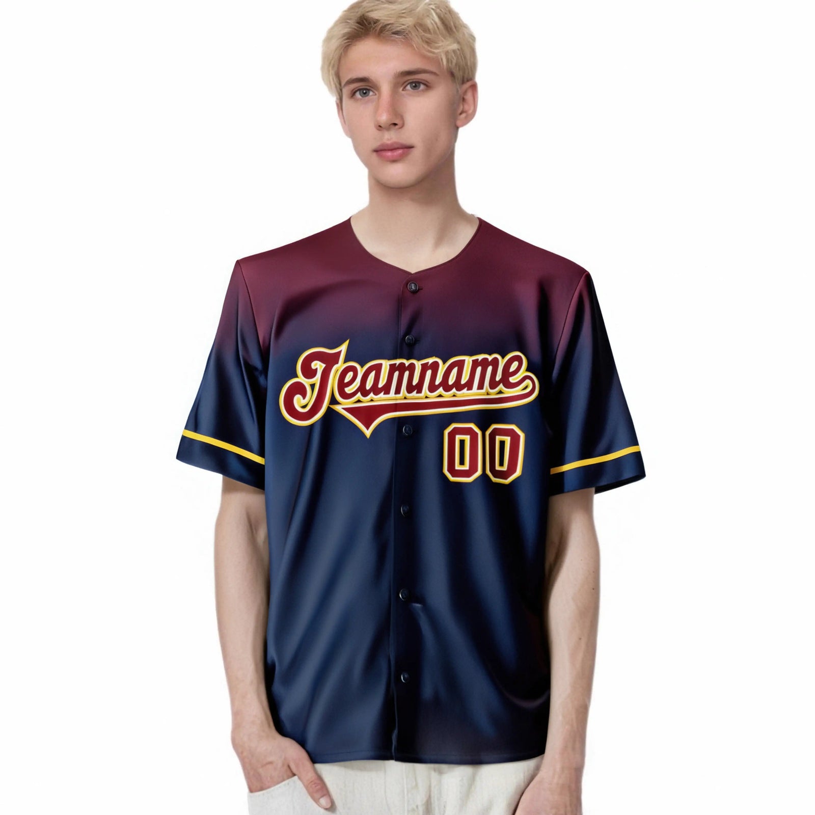 Custom Navy Crimson Gradient Fashion Design Authentic Baseball Jersey