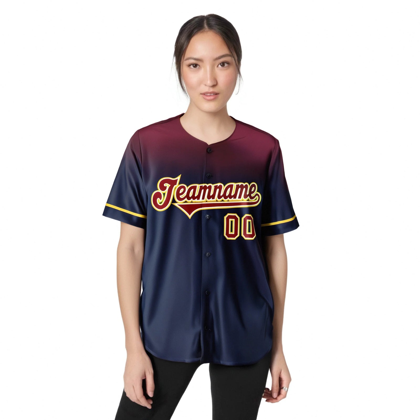 Custom Navy Crimson Gradient Fashion Design Authentic Baseball Jersey