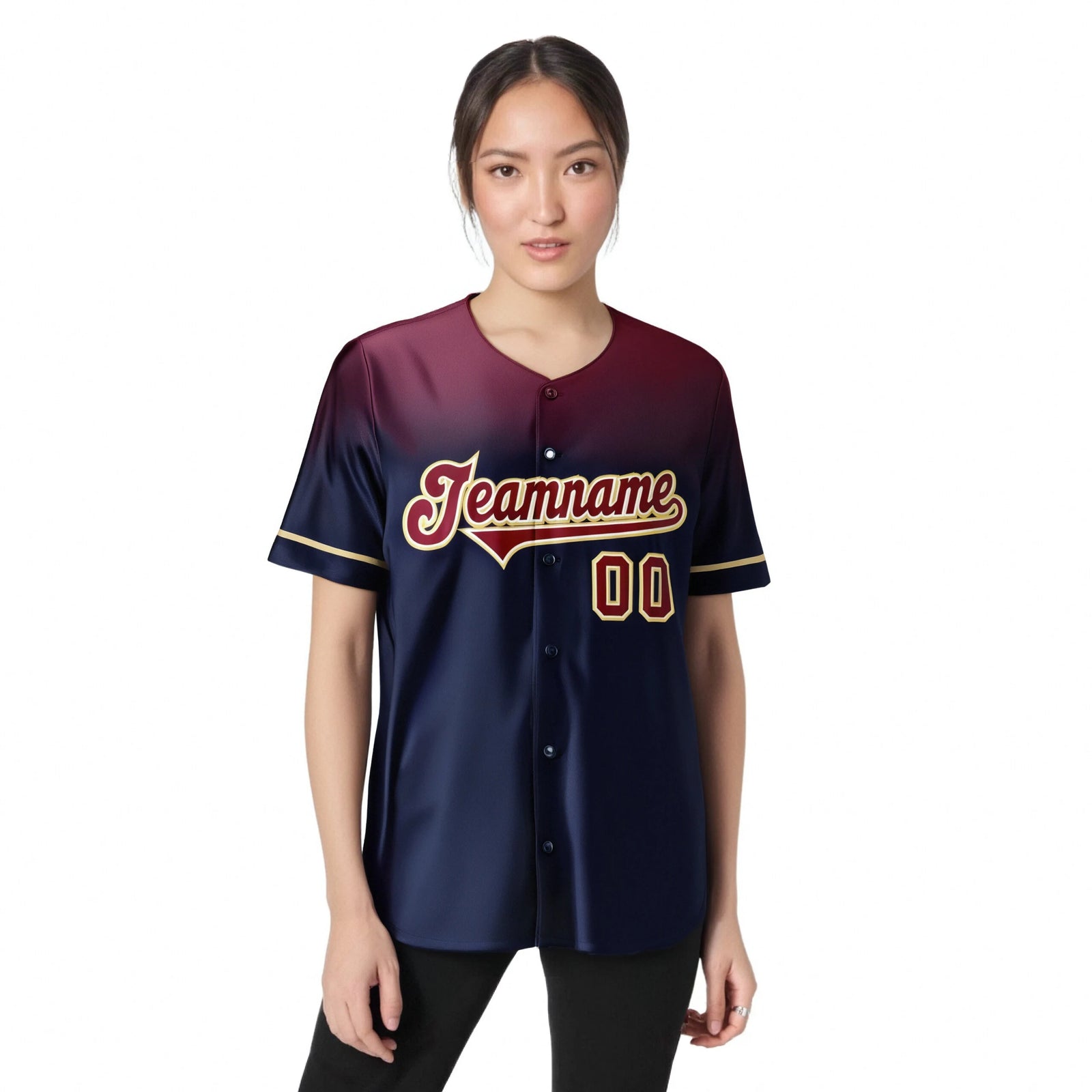 Custom Navy Crimson Gradient Fashion Design Authentic Baseball Jersey