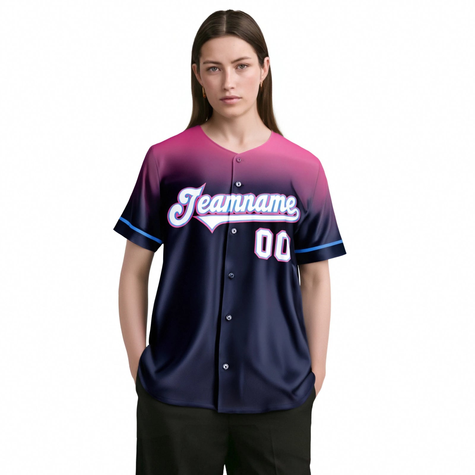 Custom Navy Pink Gradient Fashion Design Authentic Baseball Jersey
