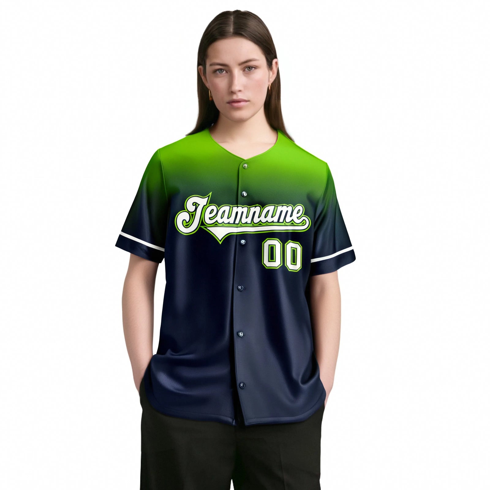 Custom Navy Neon Green Gradient Fashion Design Authentic Baseball Jersey