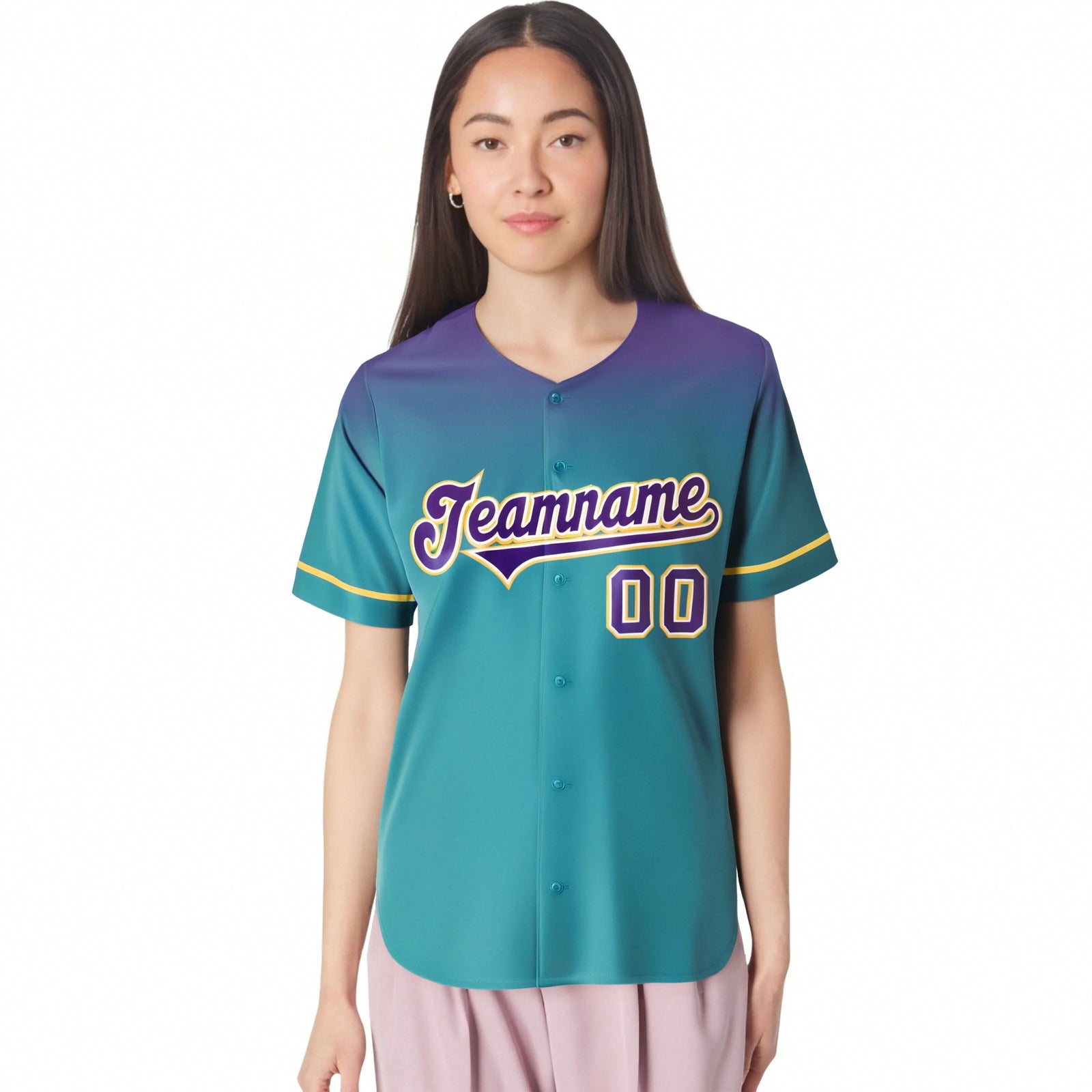 Custom Aqua Purple Gradient Fashion Design Authentic Baseball Jersey