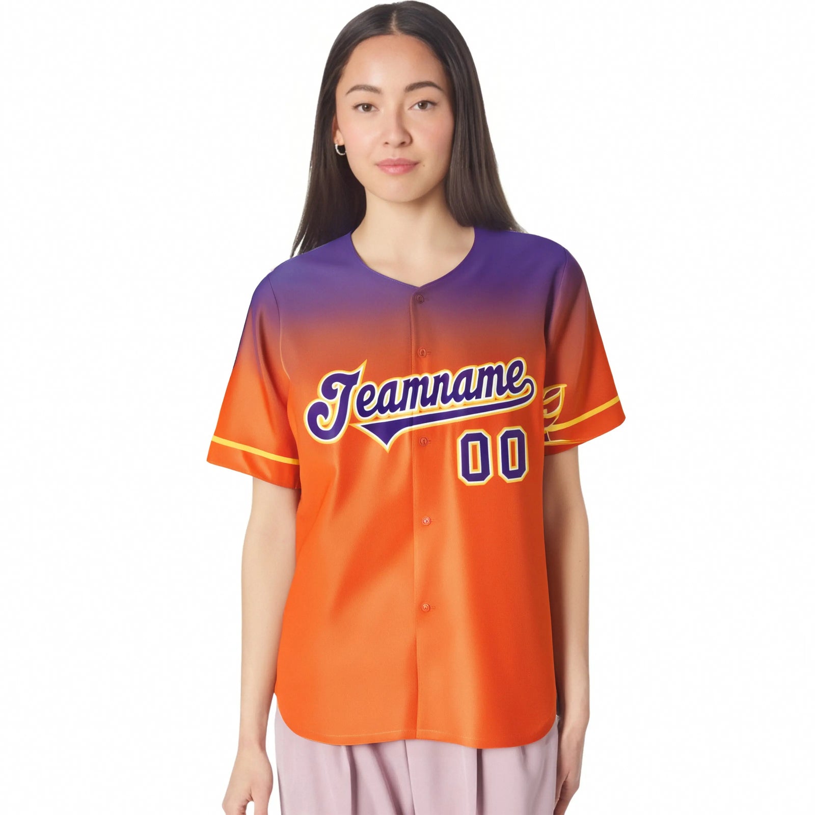 Custom Orange Purple Gradient Fashion Design Authentic Baseball Jersey