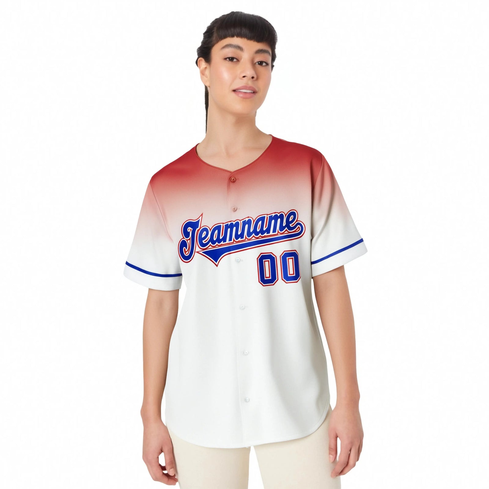 Custom White Red Gradient Fashion Design Authentic Baseball Jersey