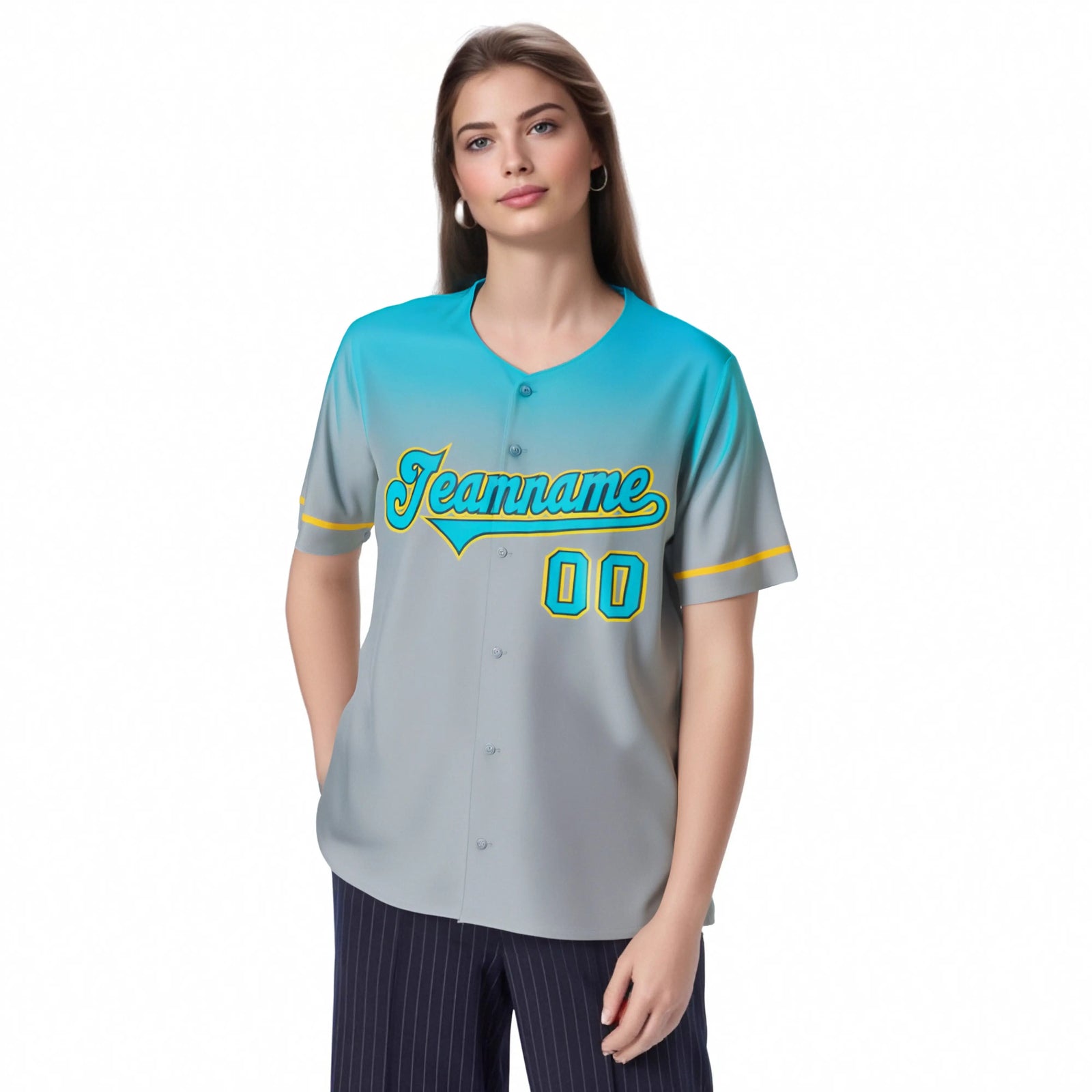 Custom Gray Aqua Gradient Fashion Design Authentic Baseball Jersey