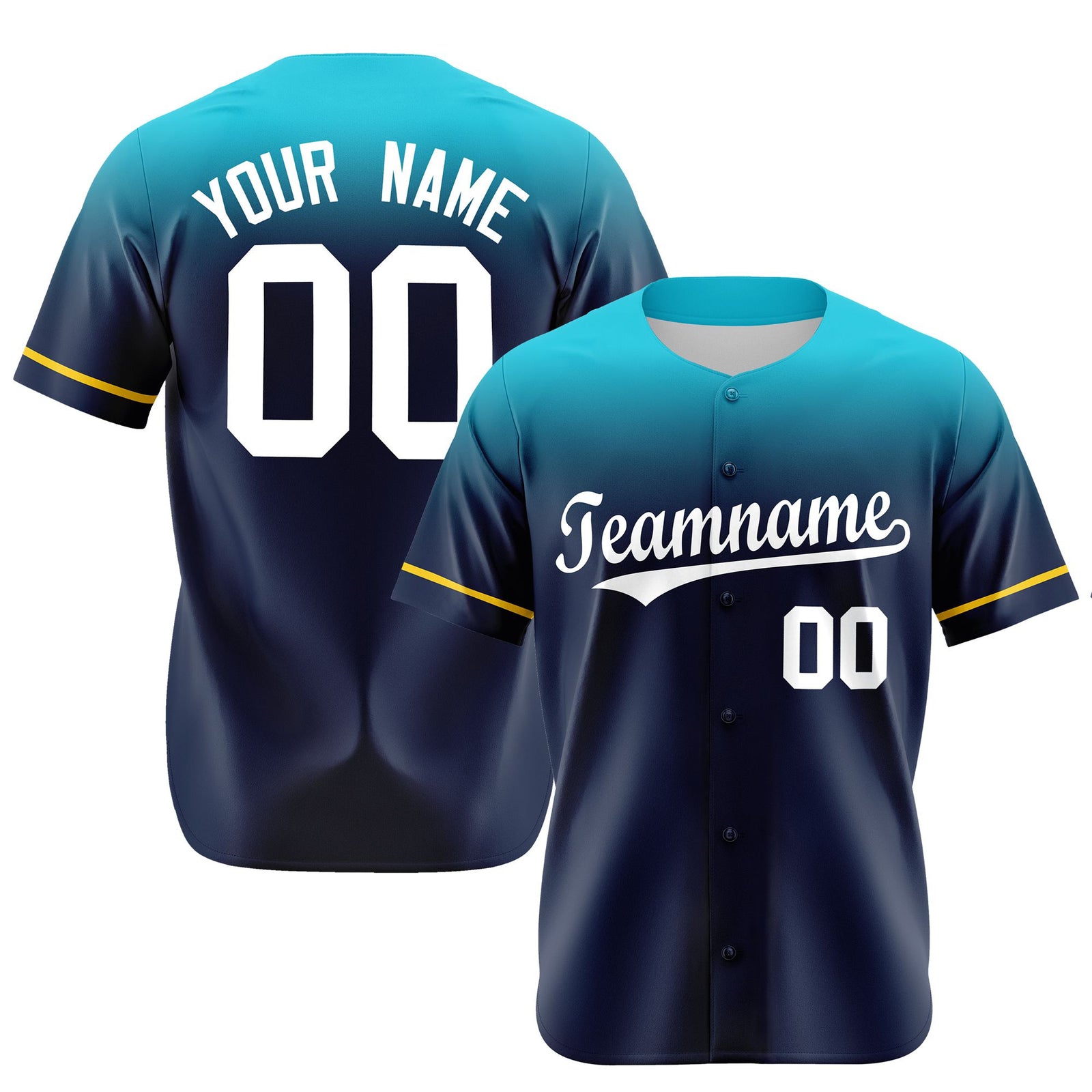Custom Navy Aqua Gradient Fashion Design Authentic Baseball Jersey
