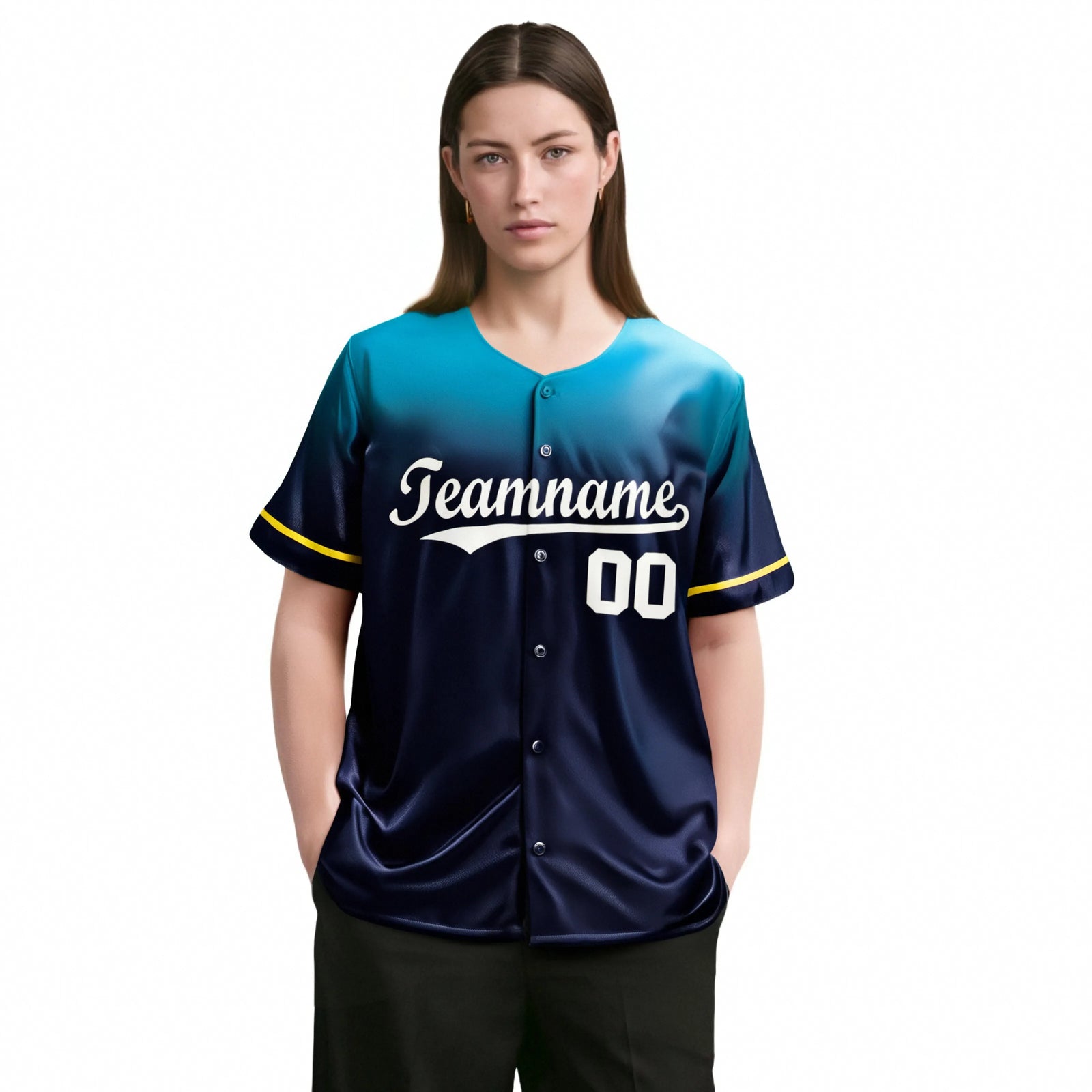 Custom Navy Aqua Gradient Fashion Design Authentic Baseball Jersey