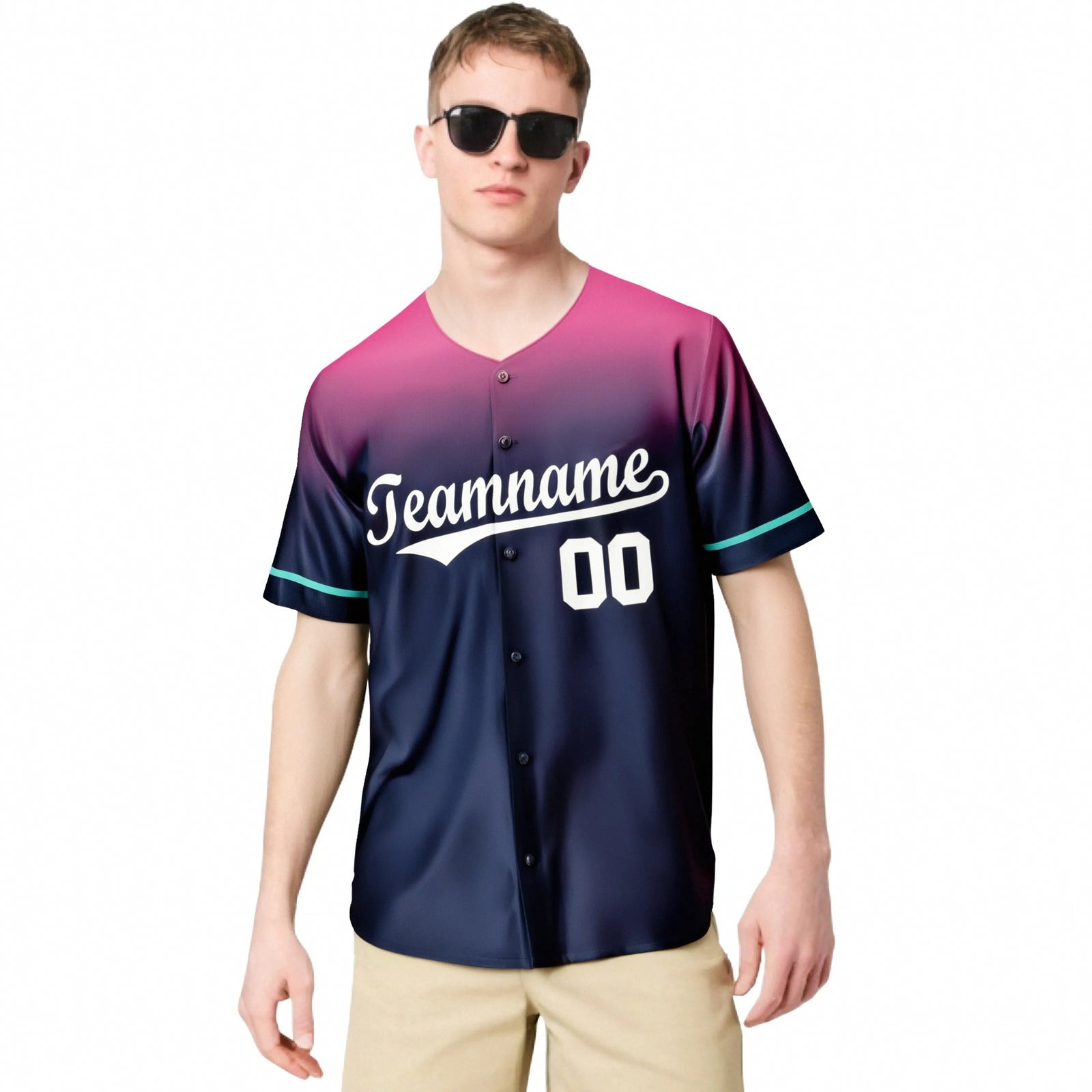 Custom Navy Pink Gradient Fashion Design Authentic Baseball Jersey