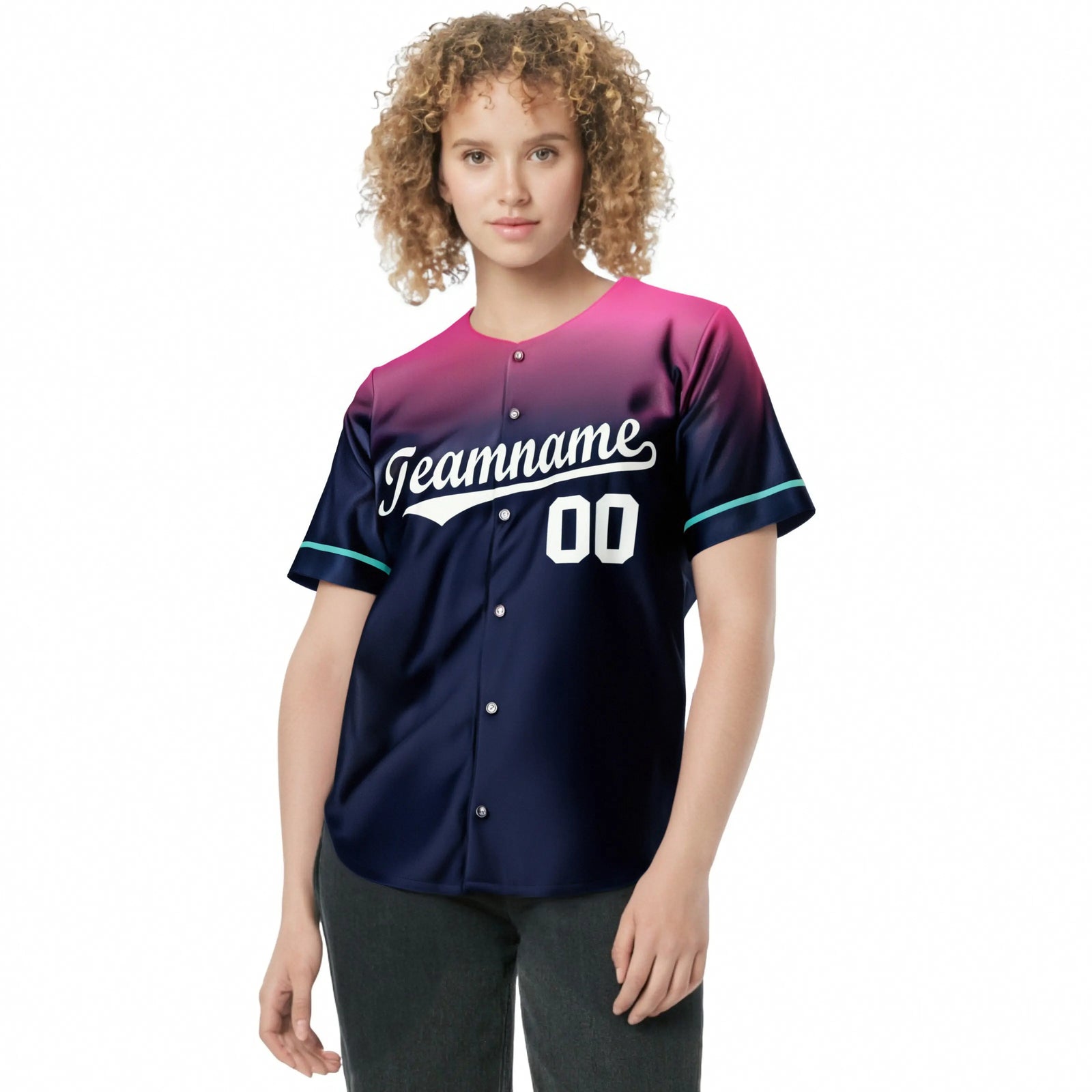 Custom Navy Pink Gradient Fashion Design Authentic Baseball Jersey