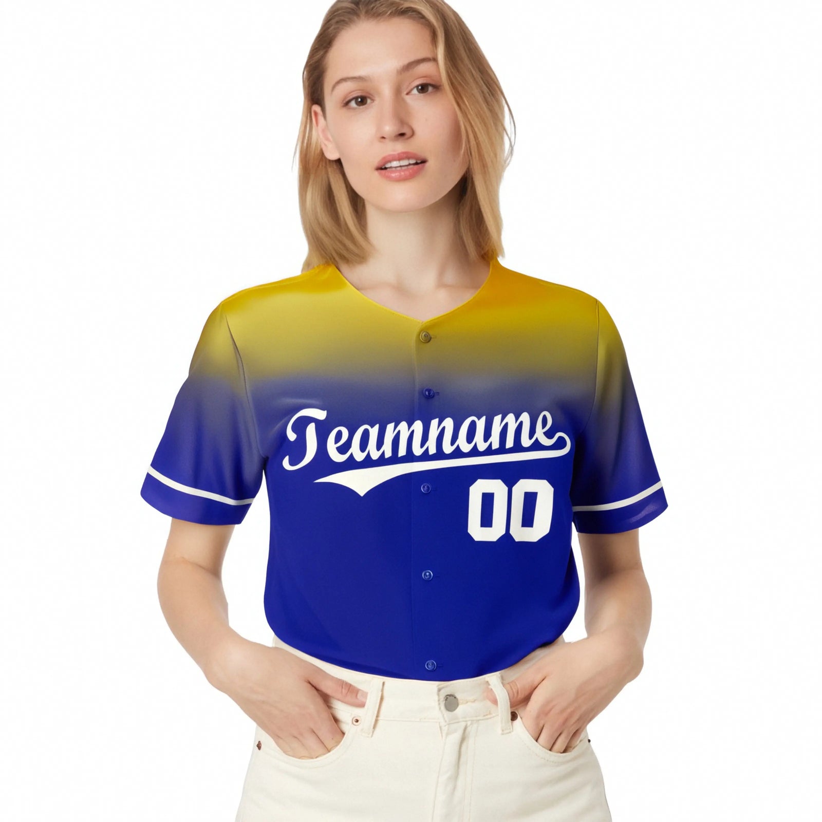 Custom Royal Blue Gold Gradient Fashion Design Authentic Baseball Jersey