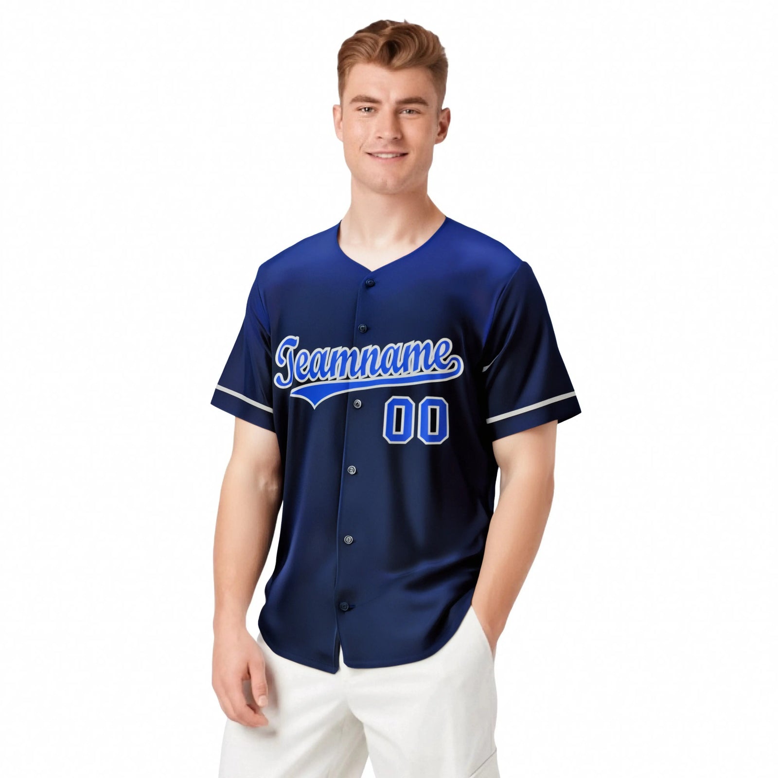 Custom Navy Royal Blue Gradient Fashion Design Authentic Baseball Jersey