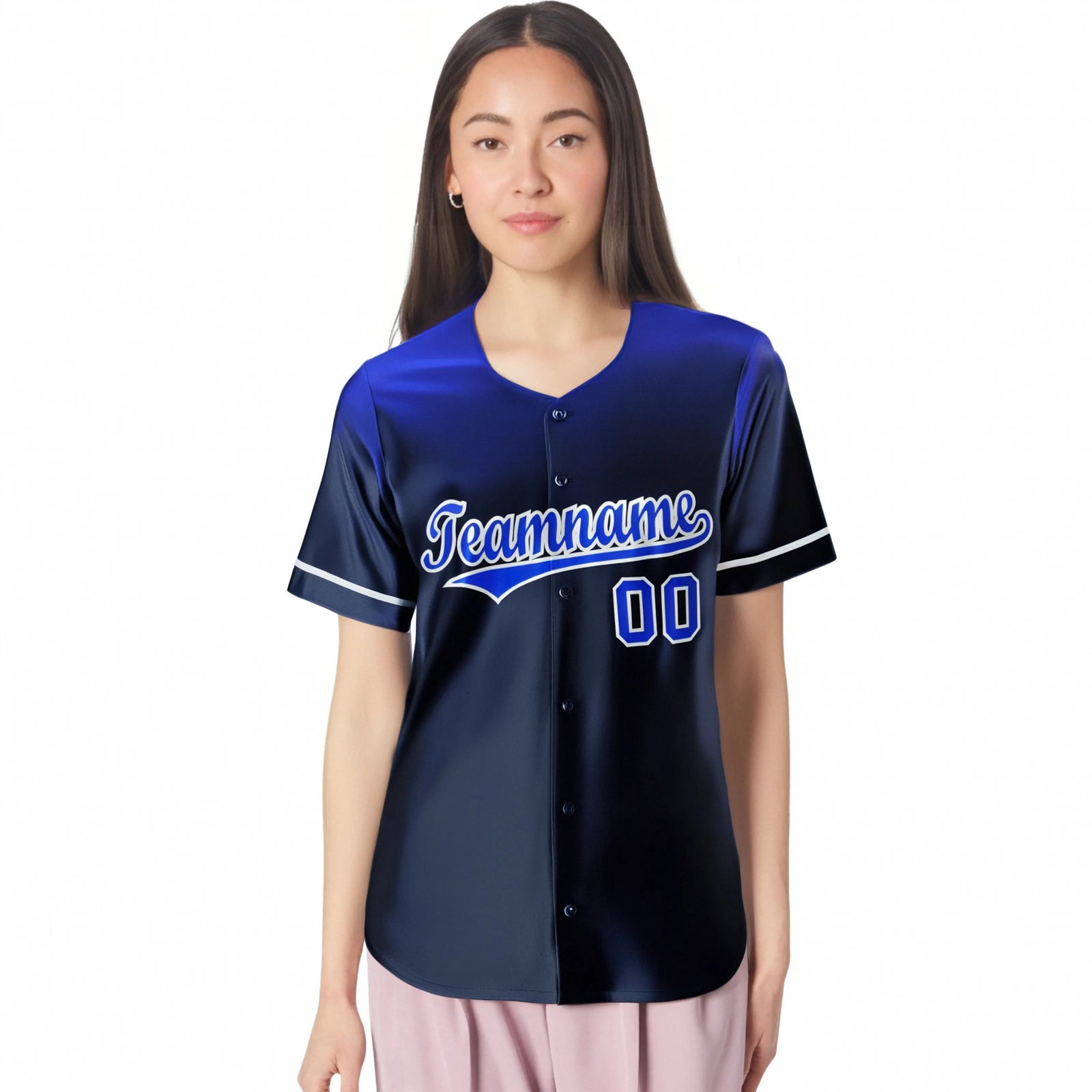 Custom Navy Royal Blue Gradient Fashion Design Authentic Baseball Jersey