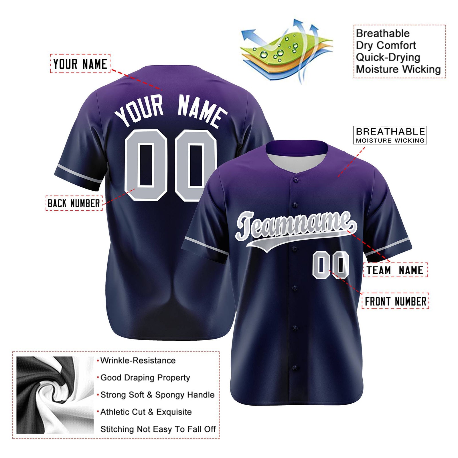 Custom Navy Purple Gradient Fashion Design Authentic Baseball Jersey