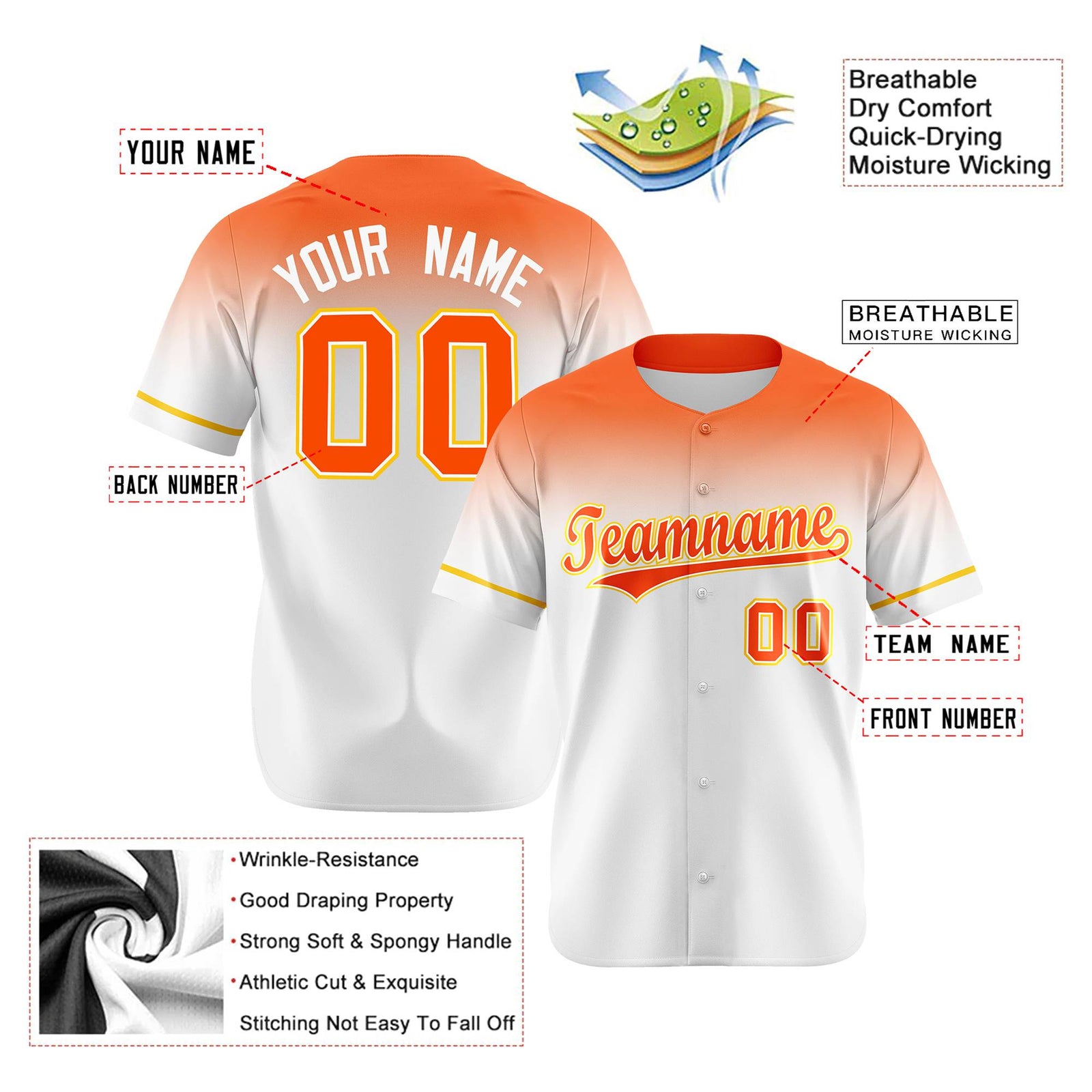 Custom White Orange Gradient Fashion Design Authentic Baseball Jersey