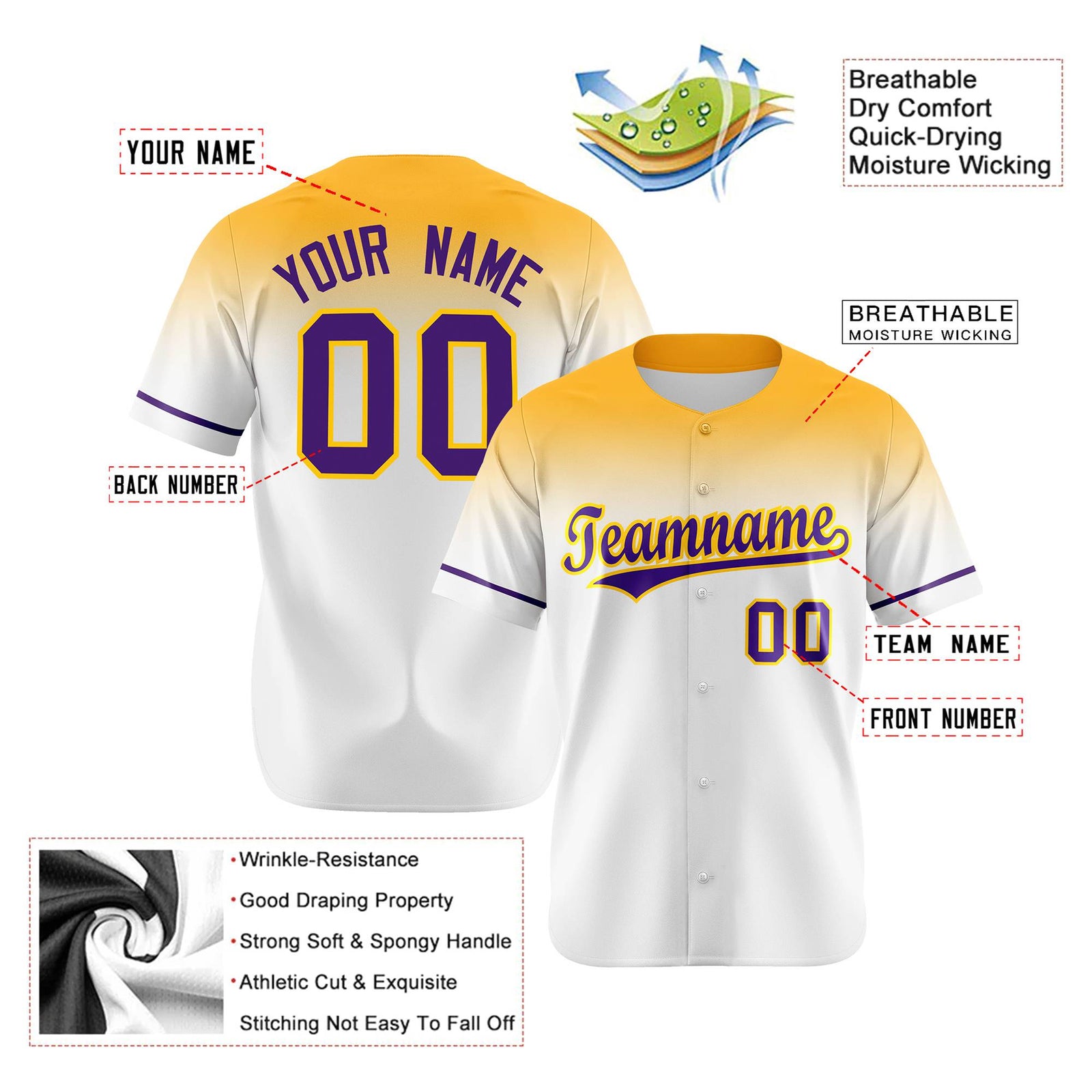 Custom White Yellow Gradient Fashion Design Authentic Baseball Jersey