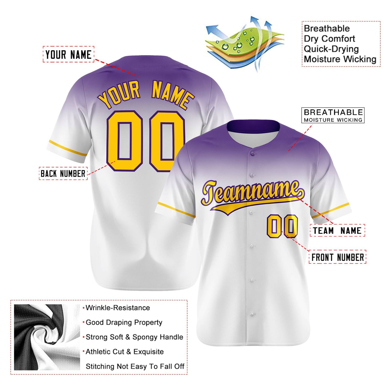 Custom White Purple Gradient Fashion Design Authentic Baseball Jersey