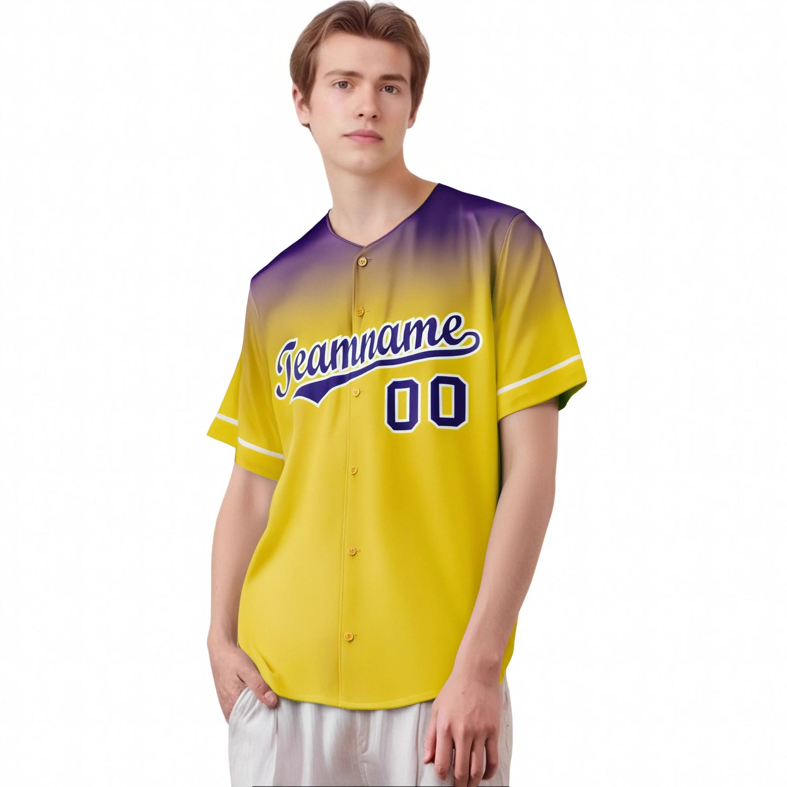 Custom Yellow Purple Gradient Fashion Design Authentic Baseball Jersey