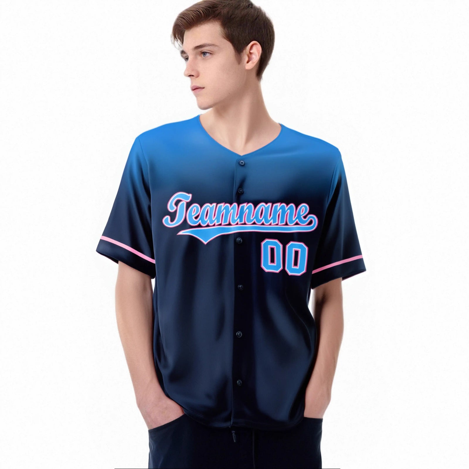 Custom Navy Powder Blue Gradient Fashion Design Authentic Baseball Jersey