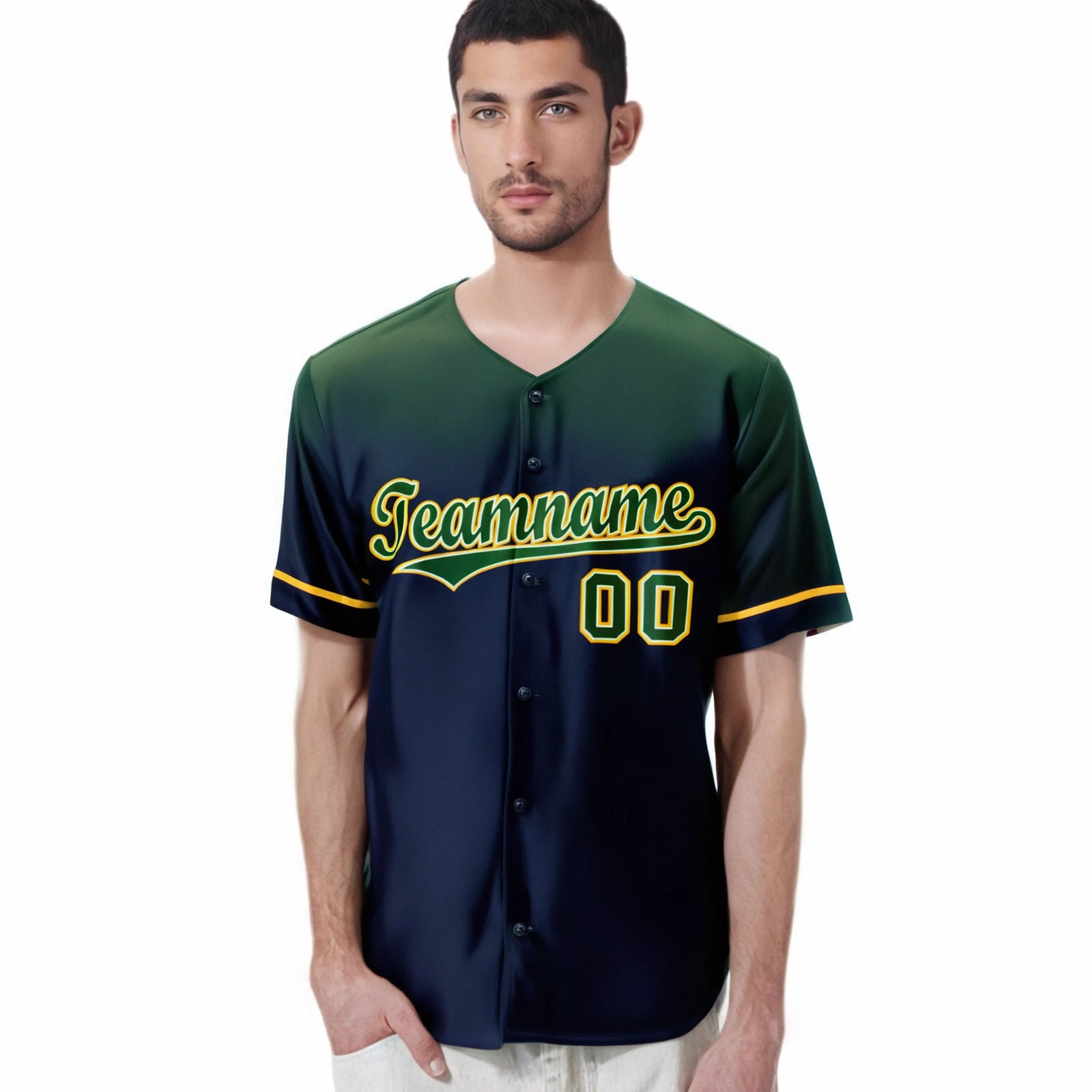 Custom Navy Green Gradient Fashion Design Authentic Baseball Jersey