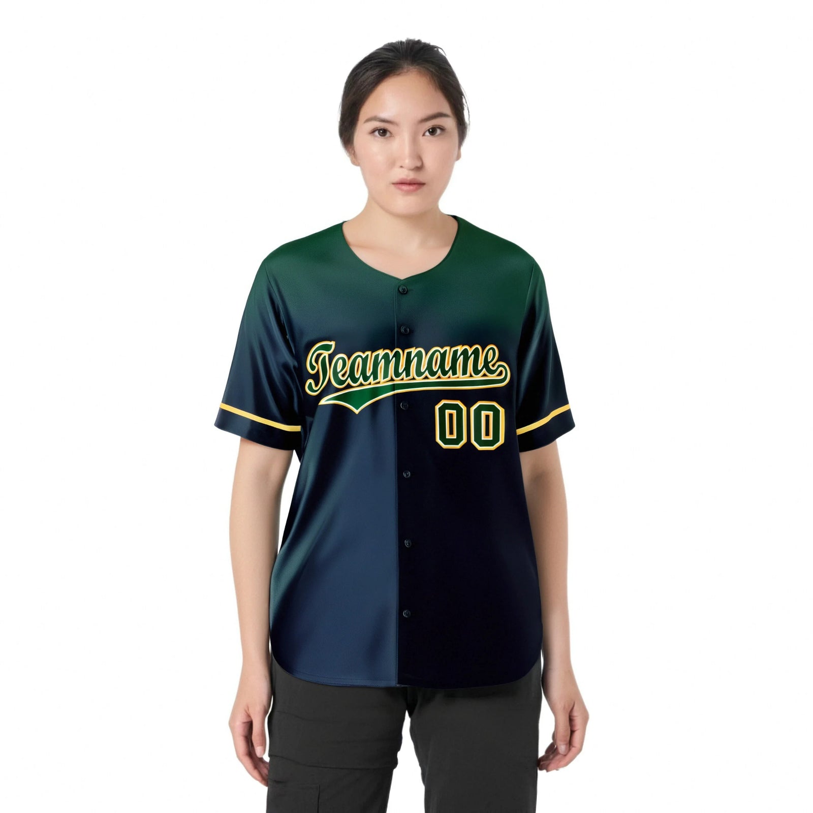 Custom Navy Green Gradient Fashion Design Authentic Baseball Jersey