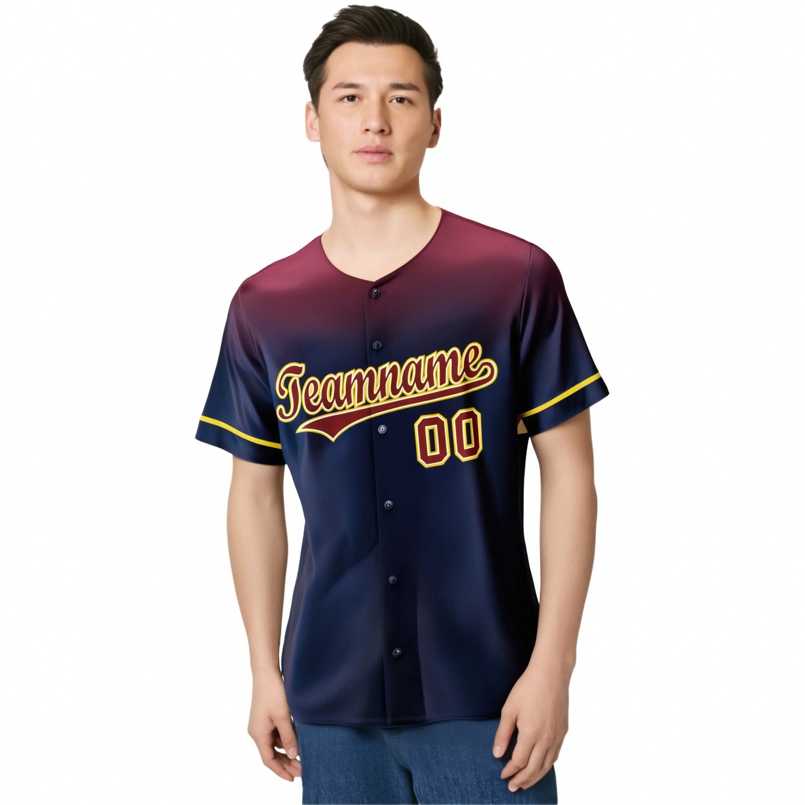 Custom Navy Crimson Gradient Fashion Design Authentic Baseball Jersey