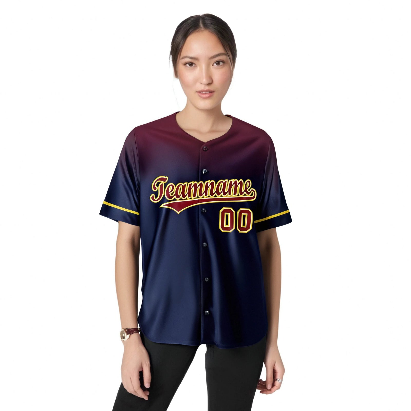 Custom Navy Crimson Gradient Fashion Design Authentic Baseball Jersey