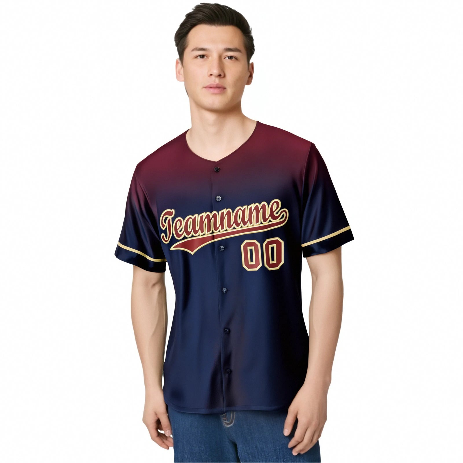 Custom Navy Crimson Gradient Fashion Design Authentic Baseball Jersey