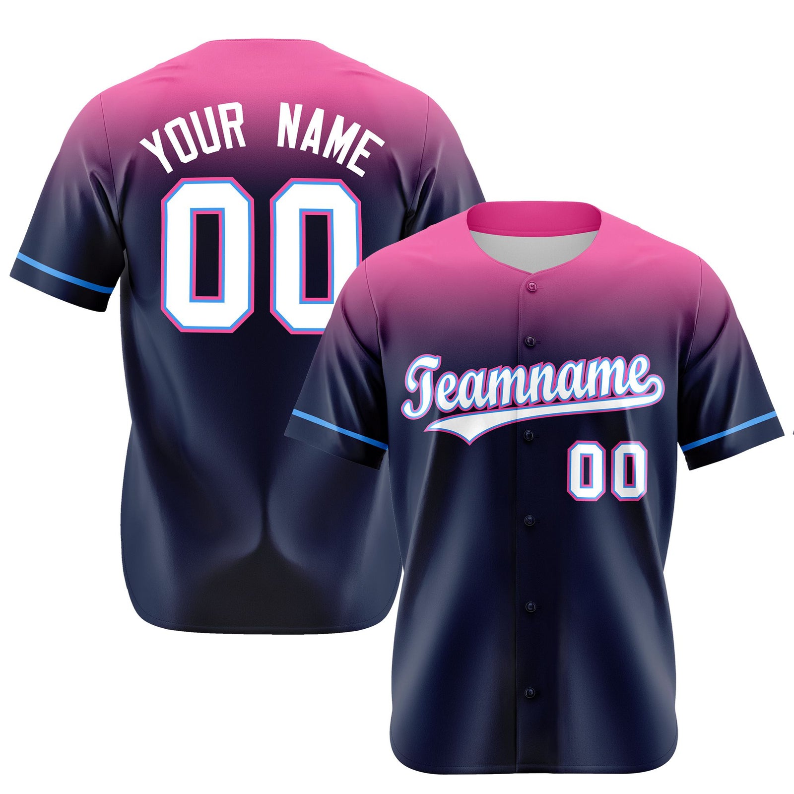 Custom Navy Pink Gradient Fashion Design Authentic Baseball Jersey