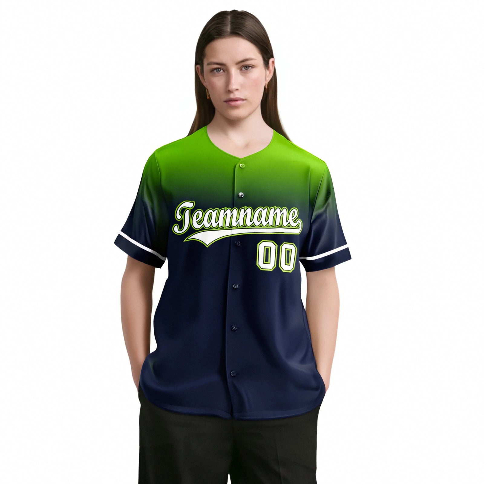Custom Navy Neon Green Gradient Fashion Design Authentic Baseball Jersey