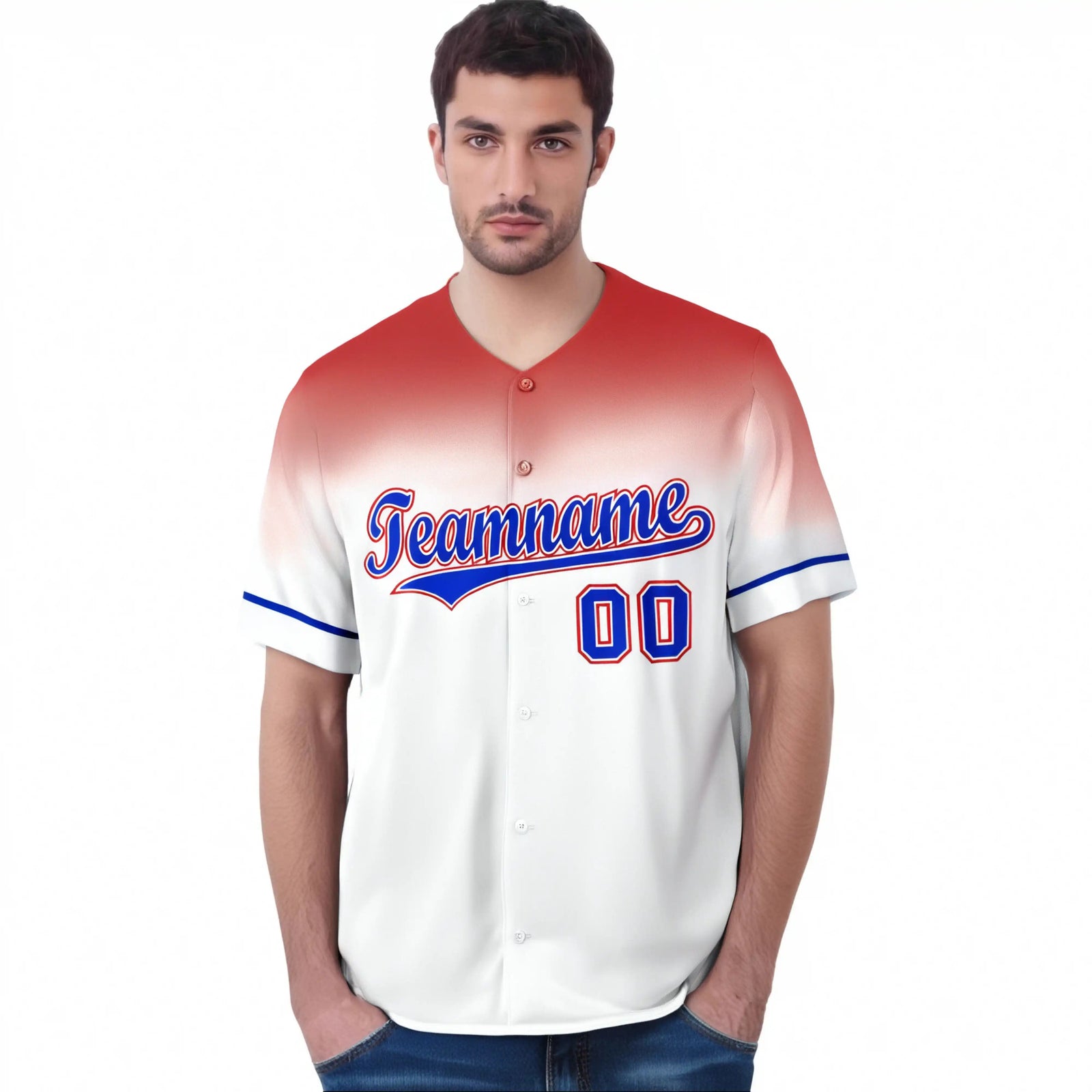 Custom White Red Gradient Fashion Design Authentic Baseball Jersey