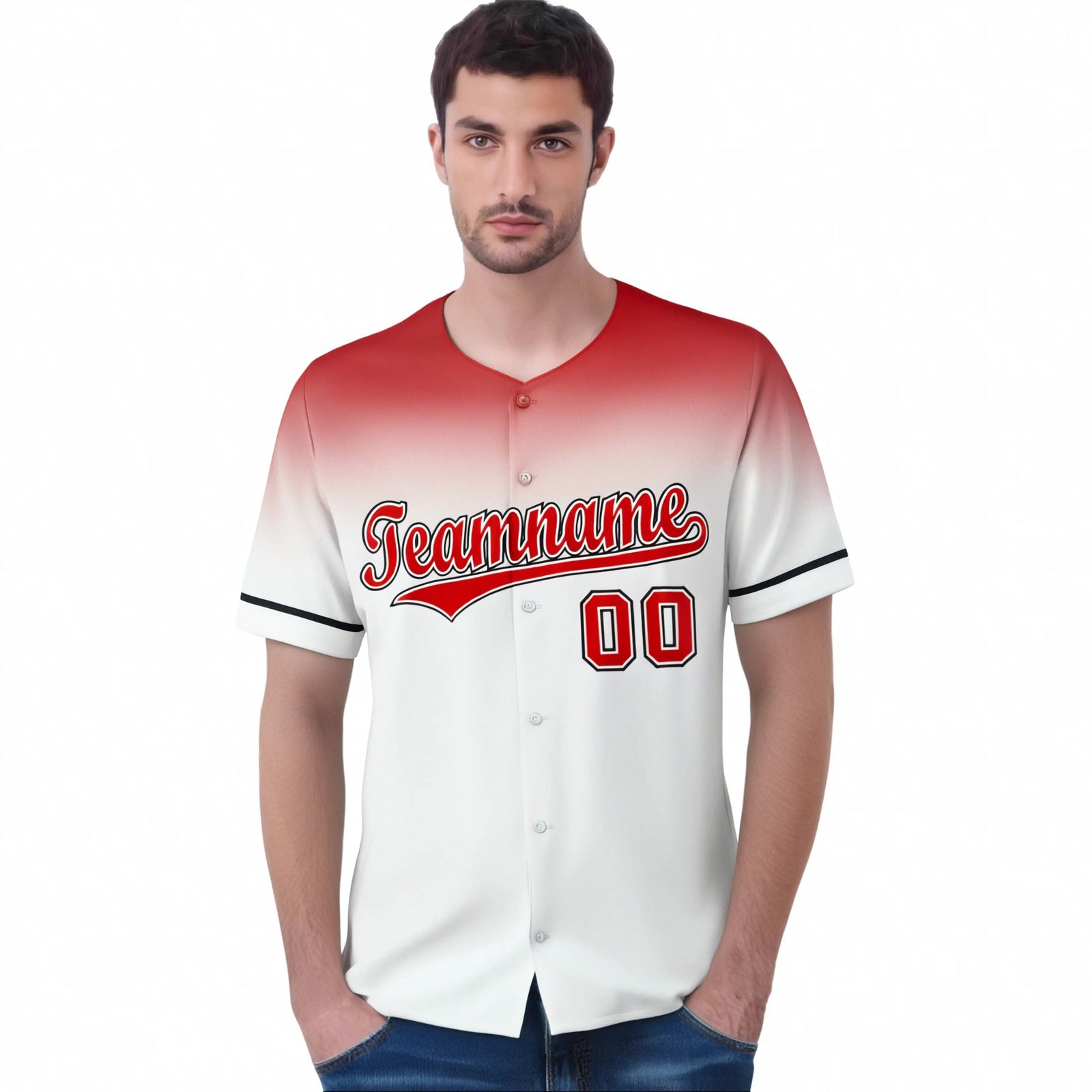 Custom White Red Gradient Fashion Design Authentic Baseball Jersey