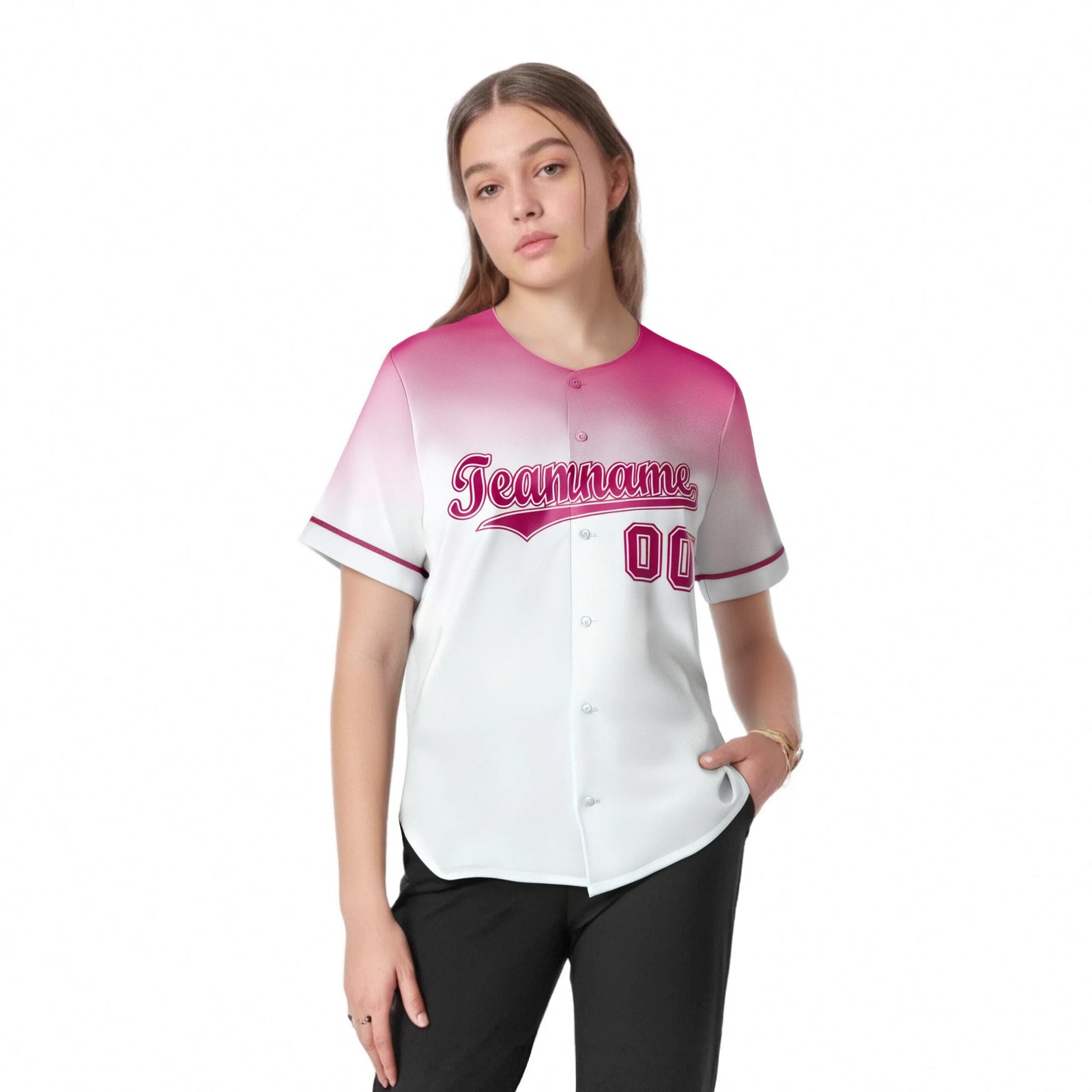 Custom White Light Pink Gradient Fashion Design Authentic Baseball Jersey